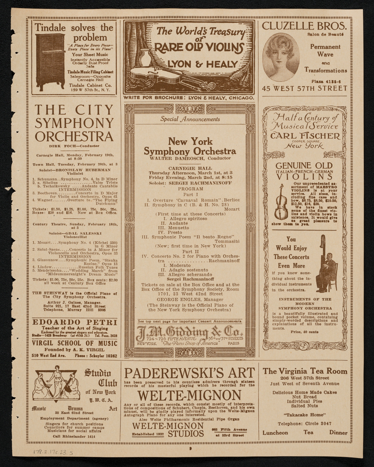 New York Philharmonic, February 17, 1923, program page 9