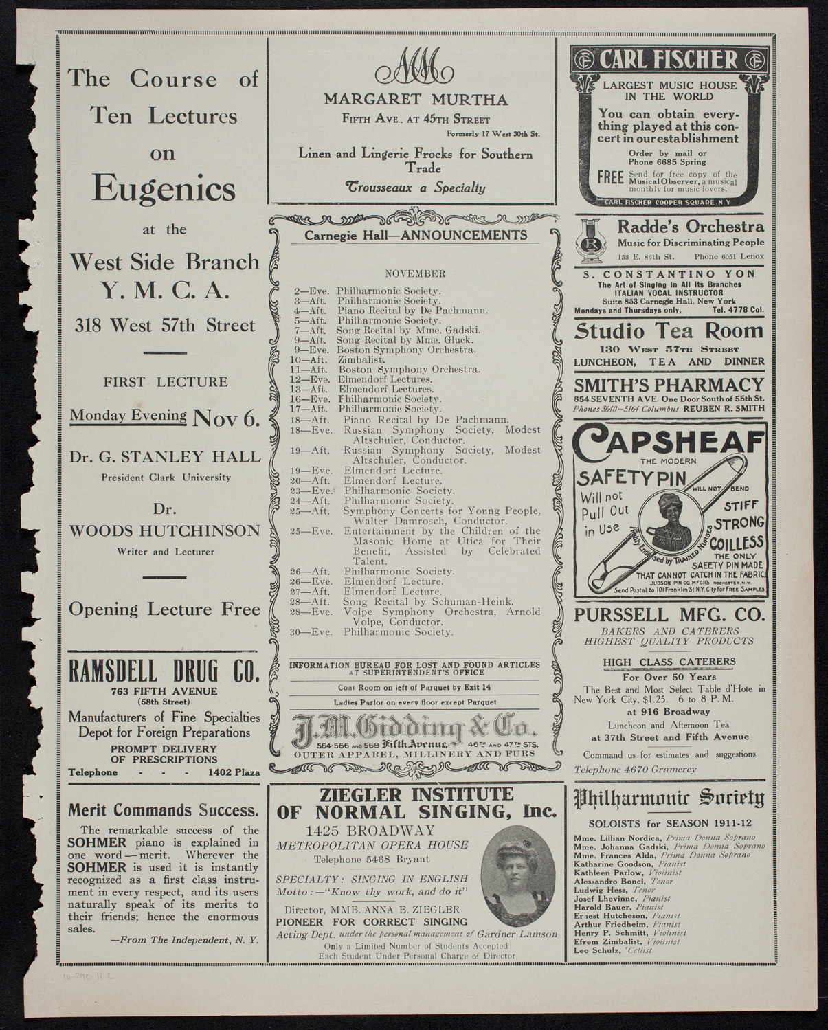 Allied High Schools of Music Faculty Concert, October 29, 1911, program page 3