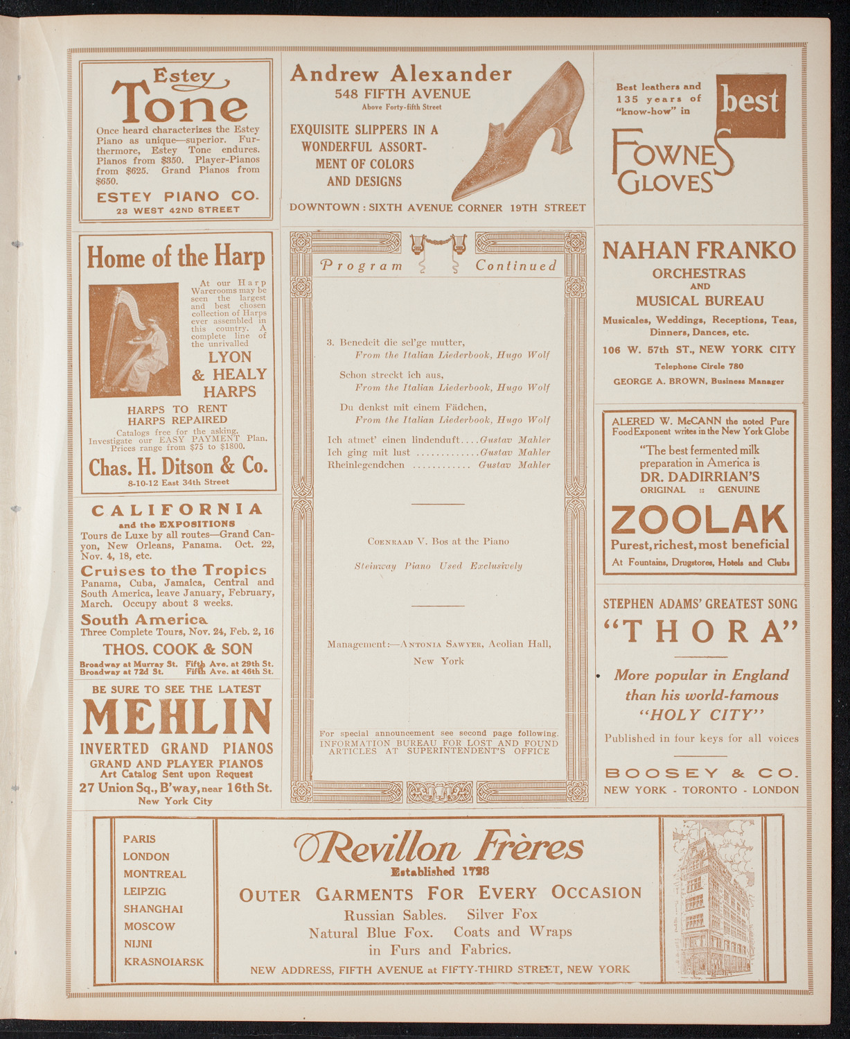 Julia Culp, Contralto, December 16, 1915, program page 7