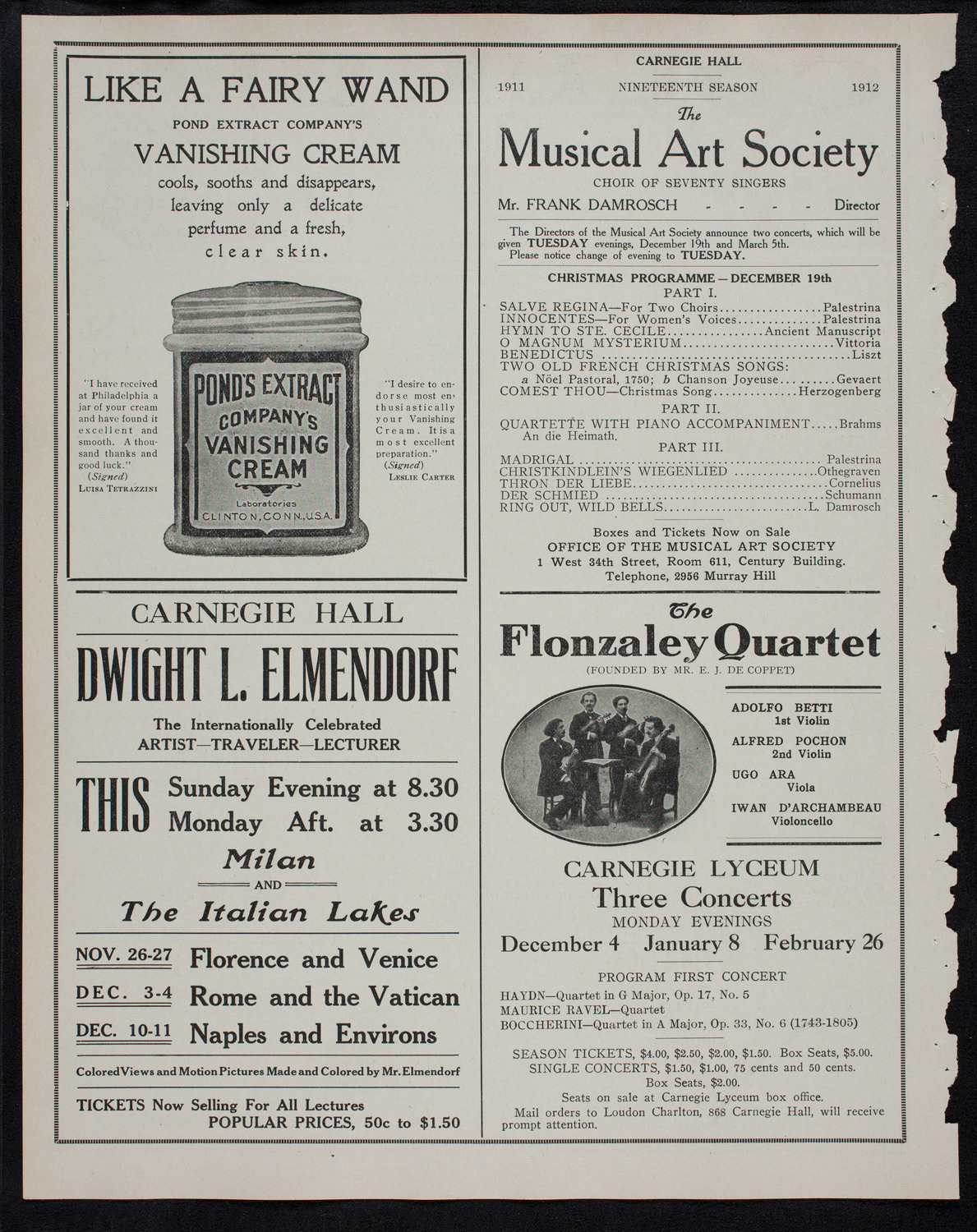 Elmendorf Lecture: Milan and the Italian Lakes, November 20, 1911, program page 8