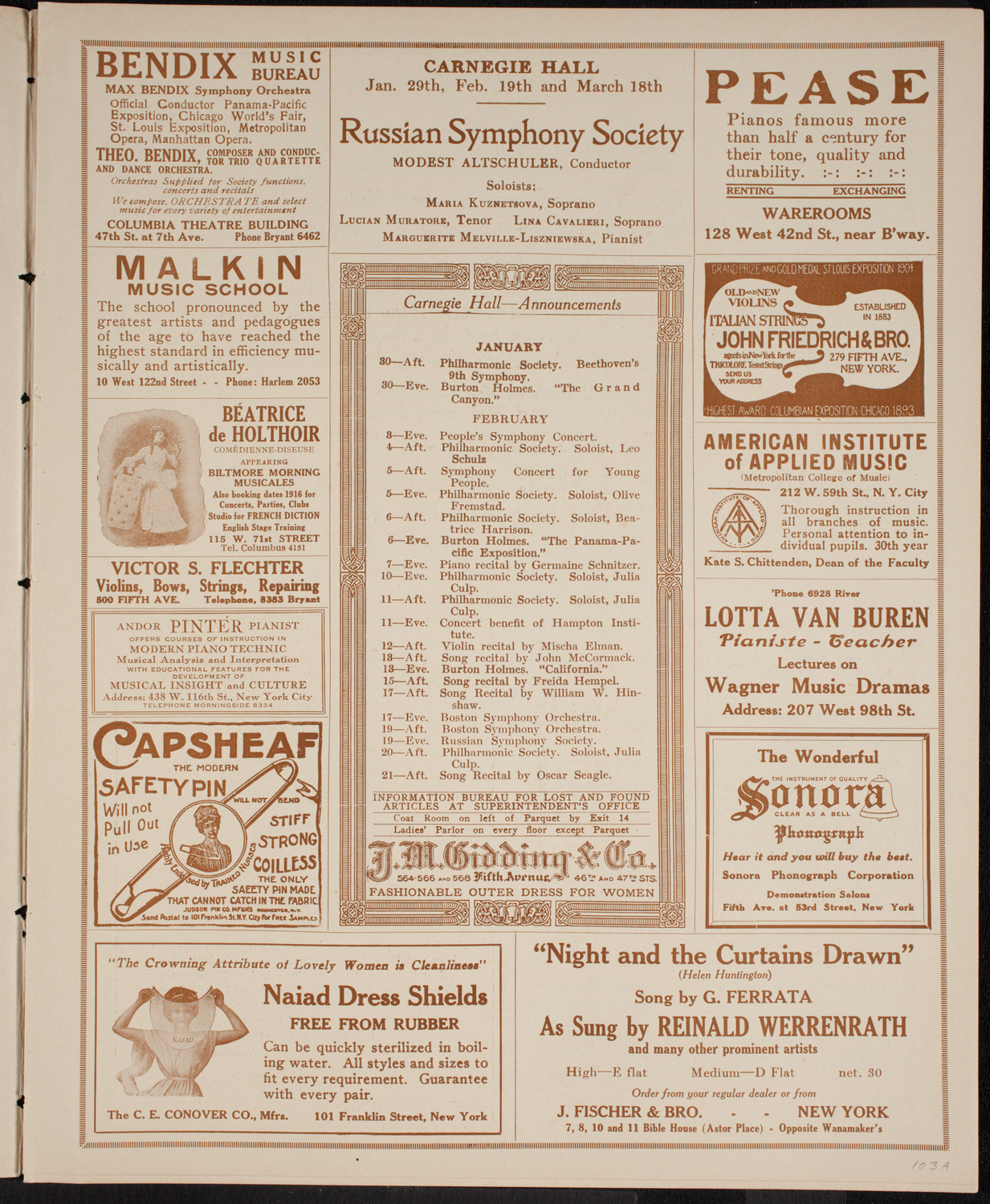 Russian Symphony Society of New York, January 29, 1916, program page 3