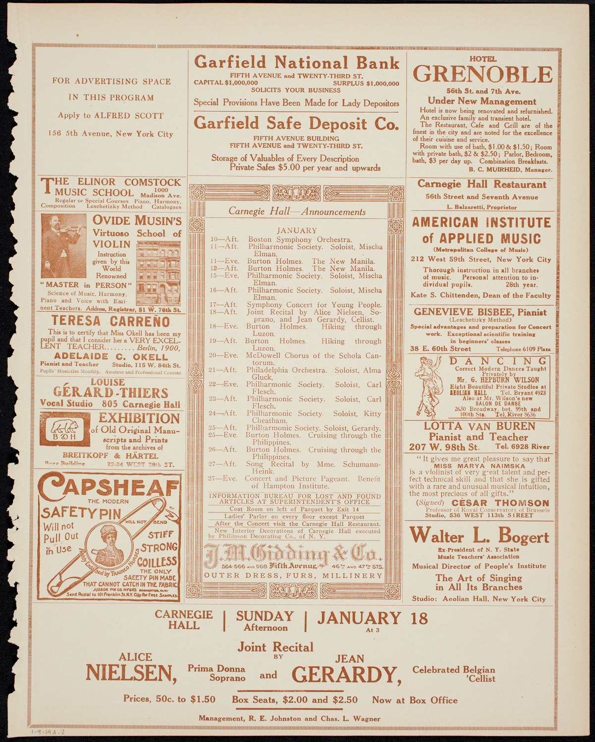 Teresa Carreño, Piano, January 9, 1914, program page 3