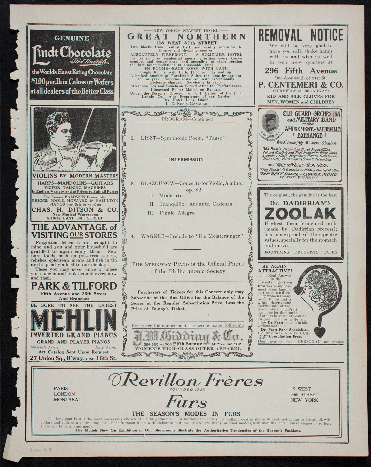 New York Philharmonic, November 2, 1911, program page 7