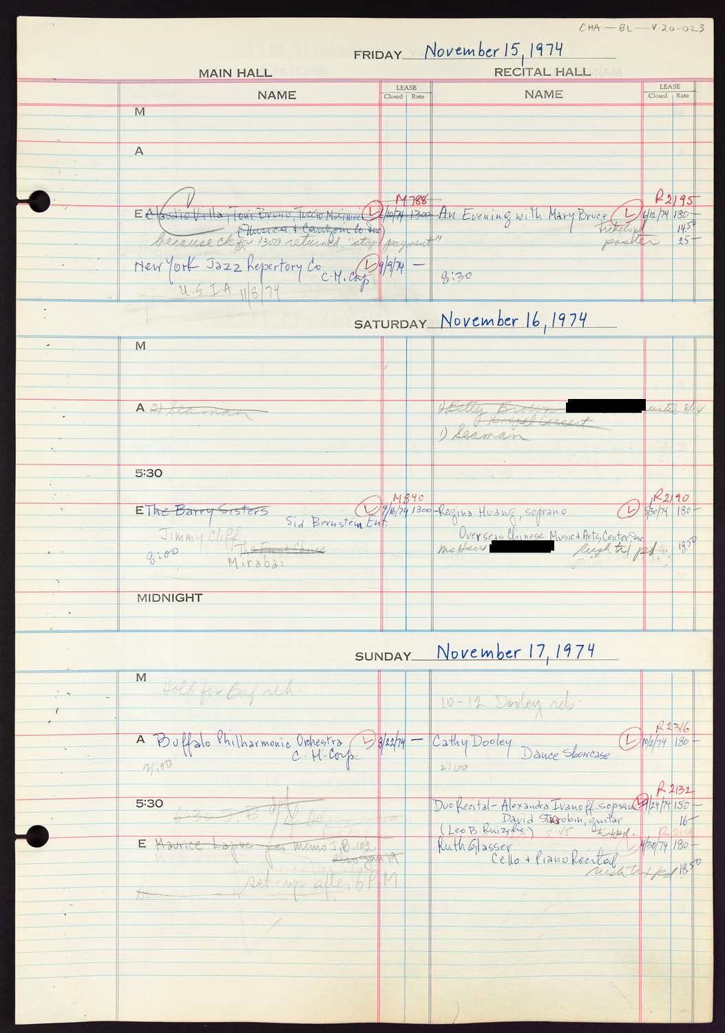 Carnegie Hall Booking Ledger, volume 20, page 23