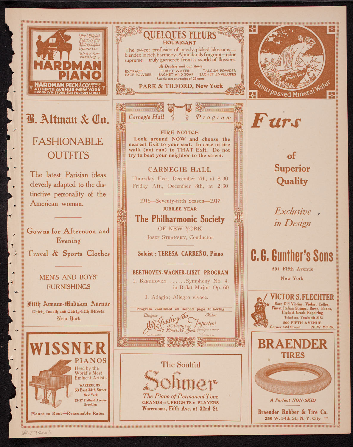 New York Philharmonic, December 7, 1916, program page 5