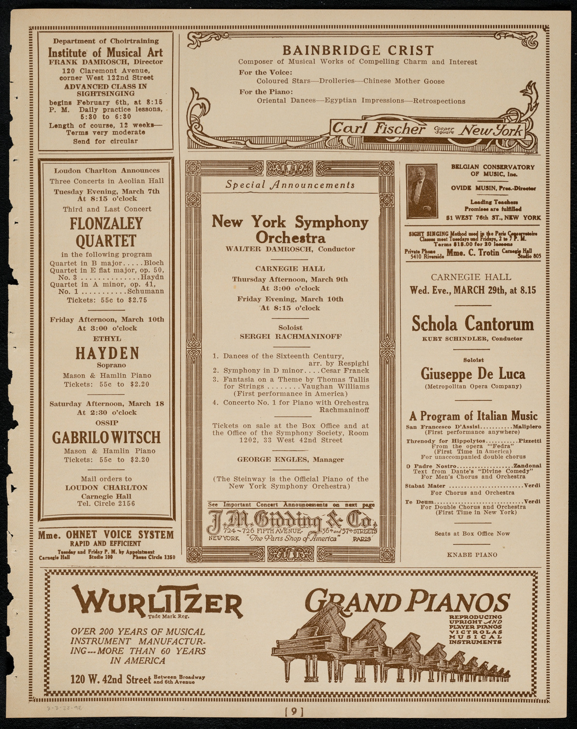 New York Symphony Orchestra, March 3, 1922, program page 9