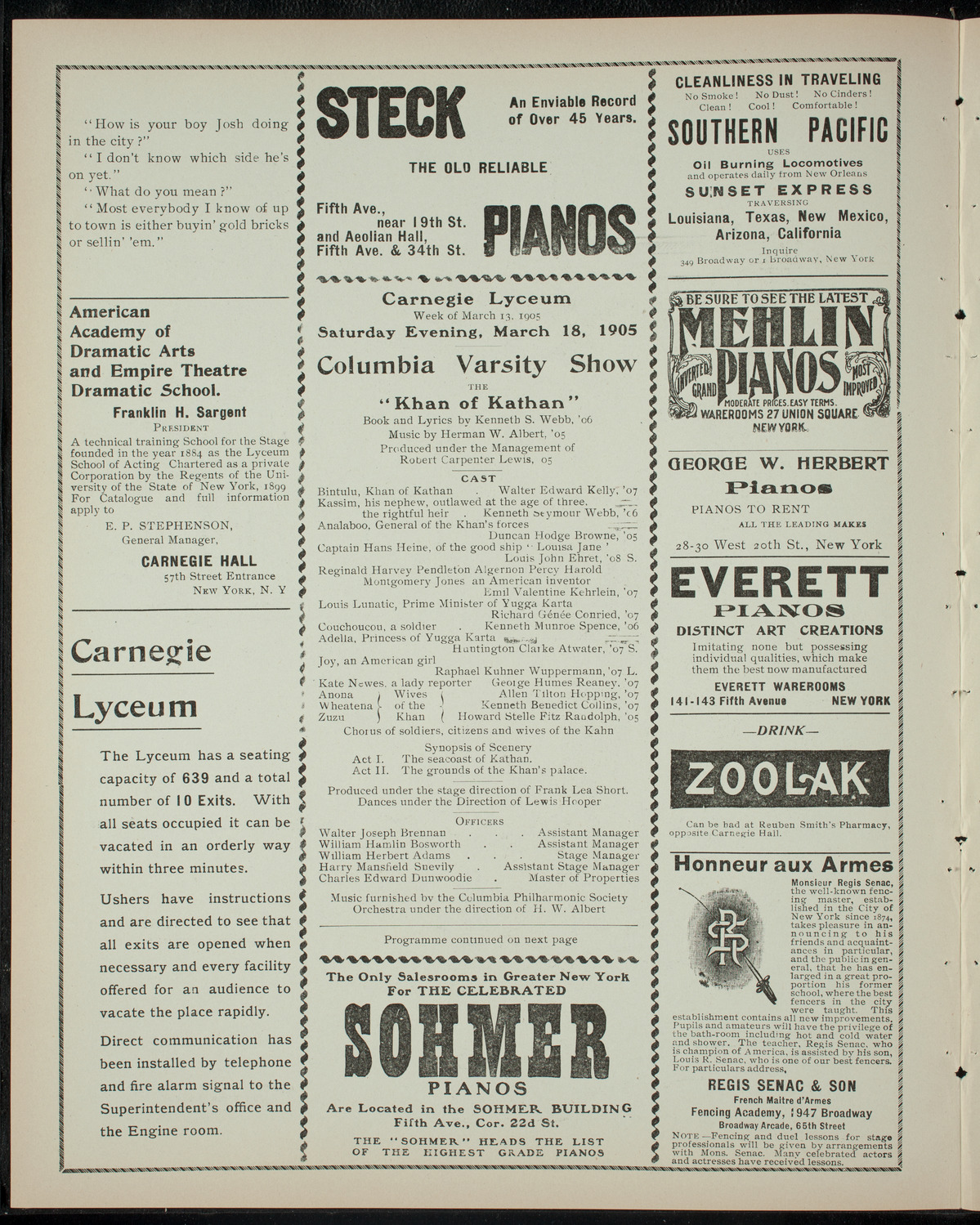 Columbia Varsity Show, March 18, 1905, program page 2