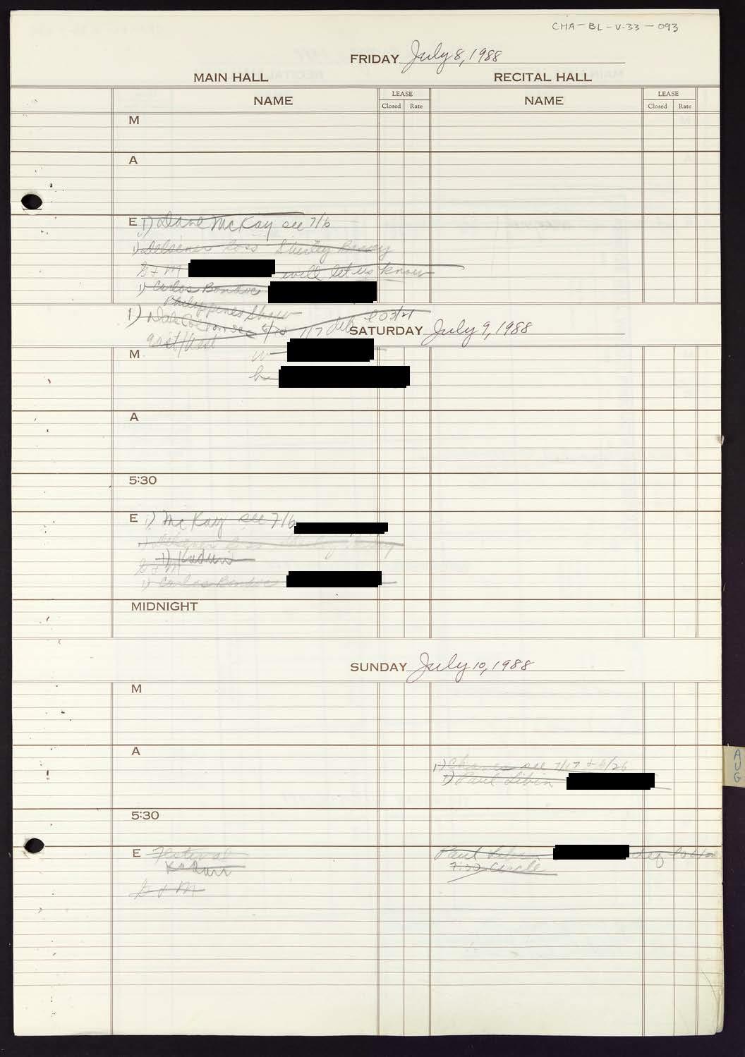 Carnegie Hall Booking Ledger, volume 33, page 93