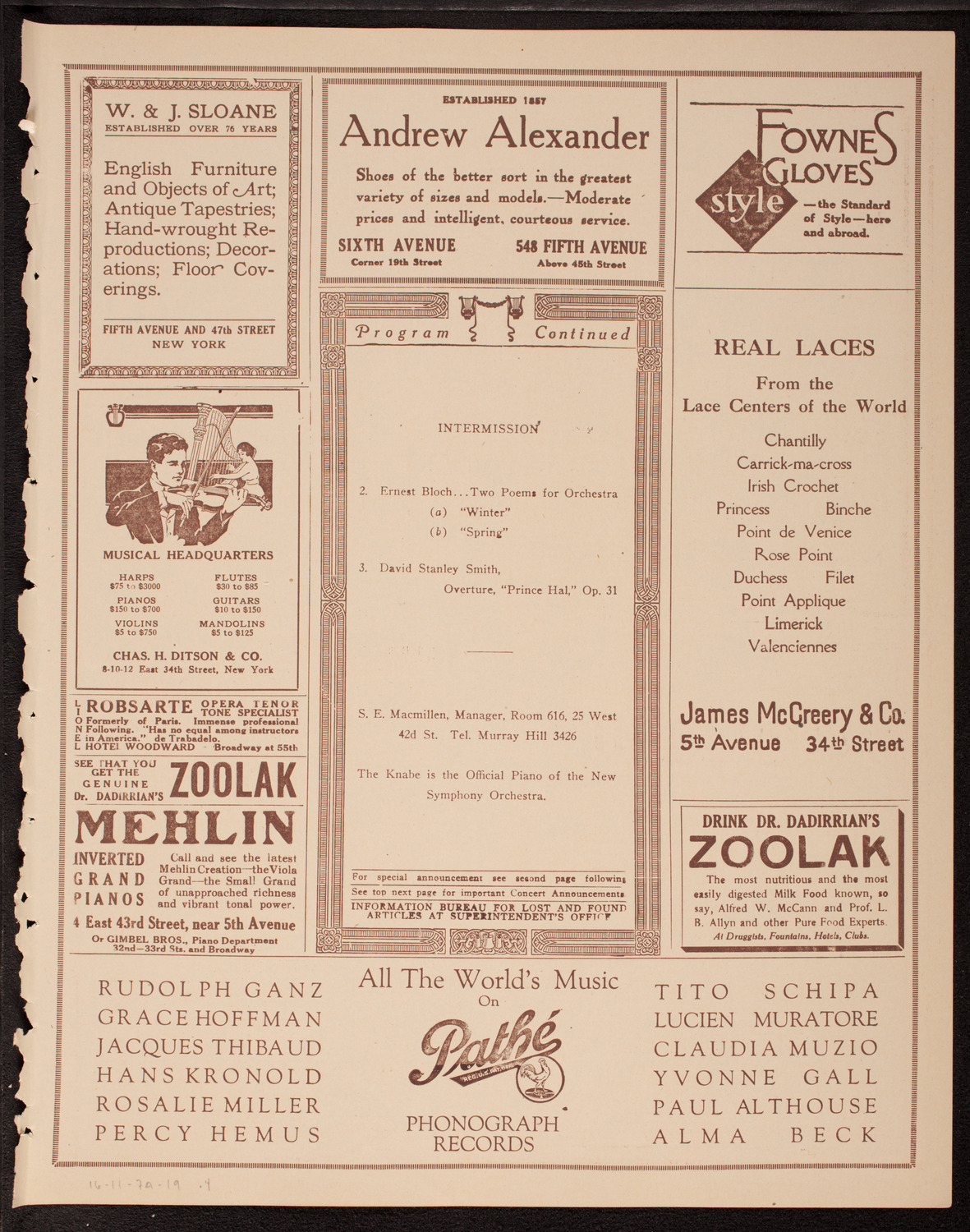 New Symphony Orchestra, November 7, 1919, program page 7