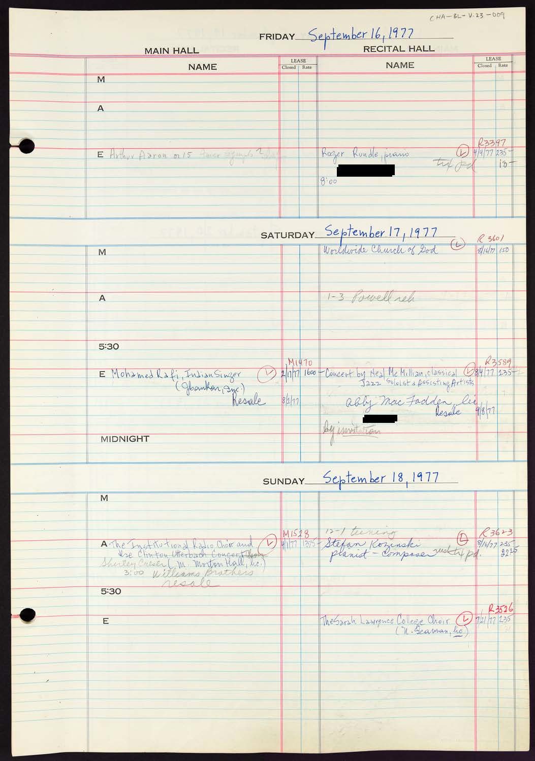 Carnegie Hall Booking Ledger, volume 23, page 9