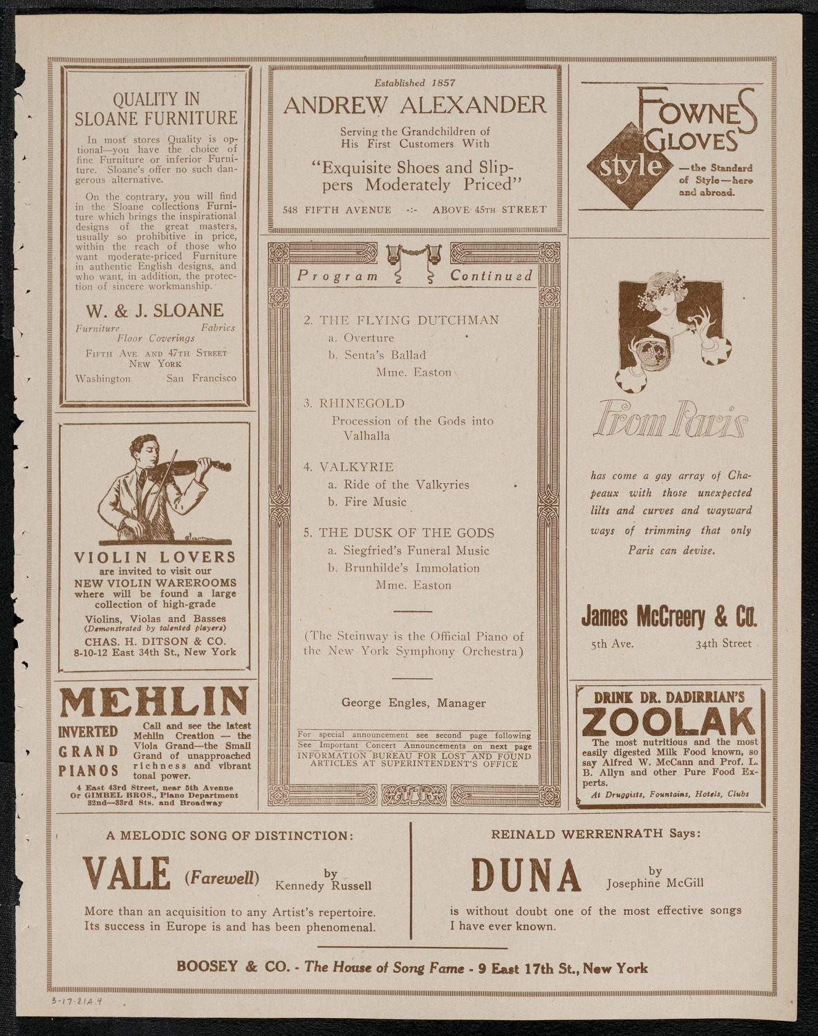 New York Symphony Orchestra, March 17, 1921, program page 7