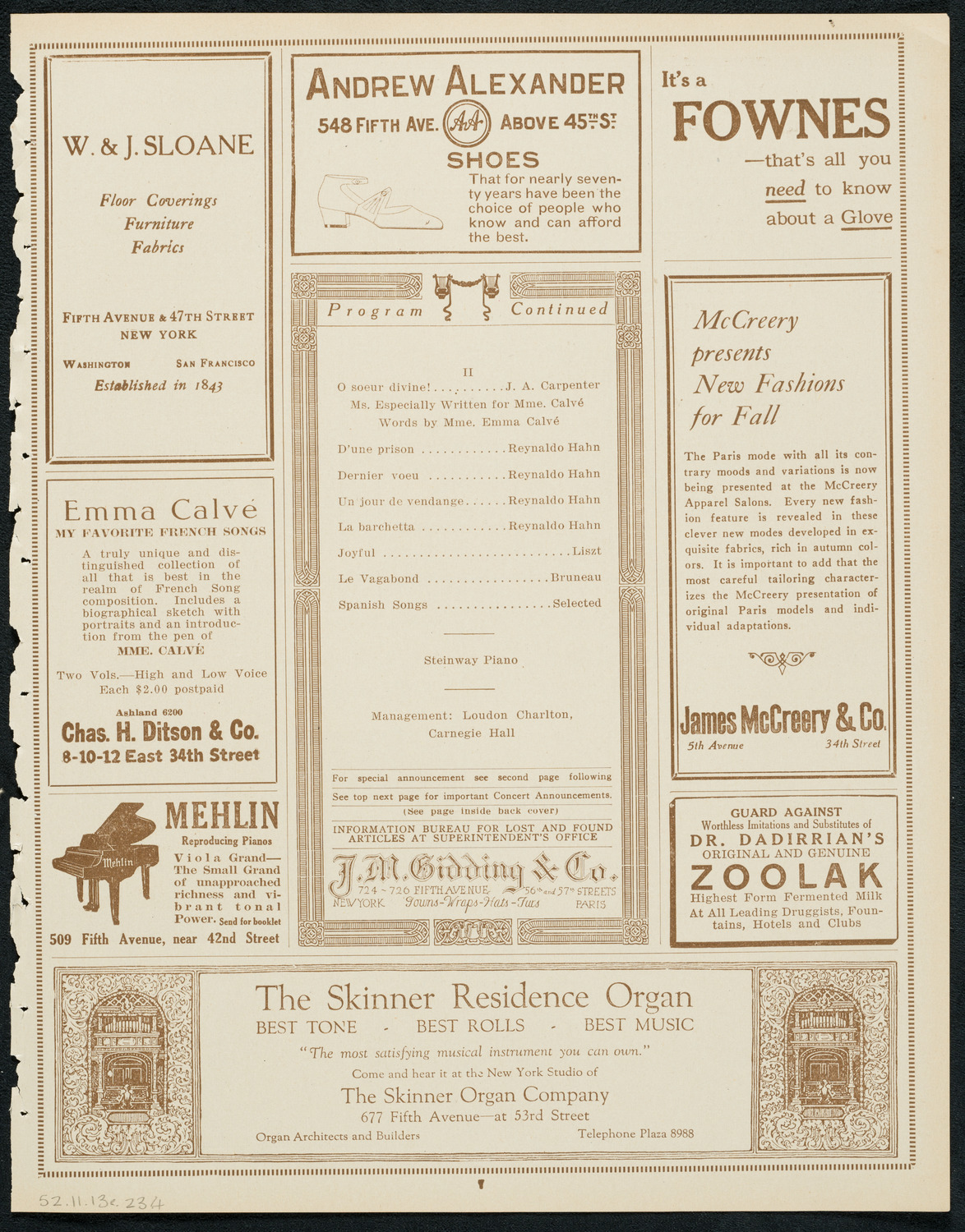 Margaret Matzenauer, Mezzo-Soprano, November 13, 1923, program page 7
