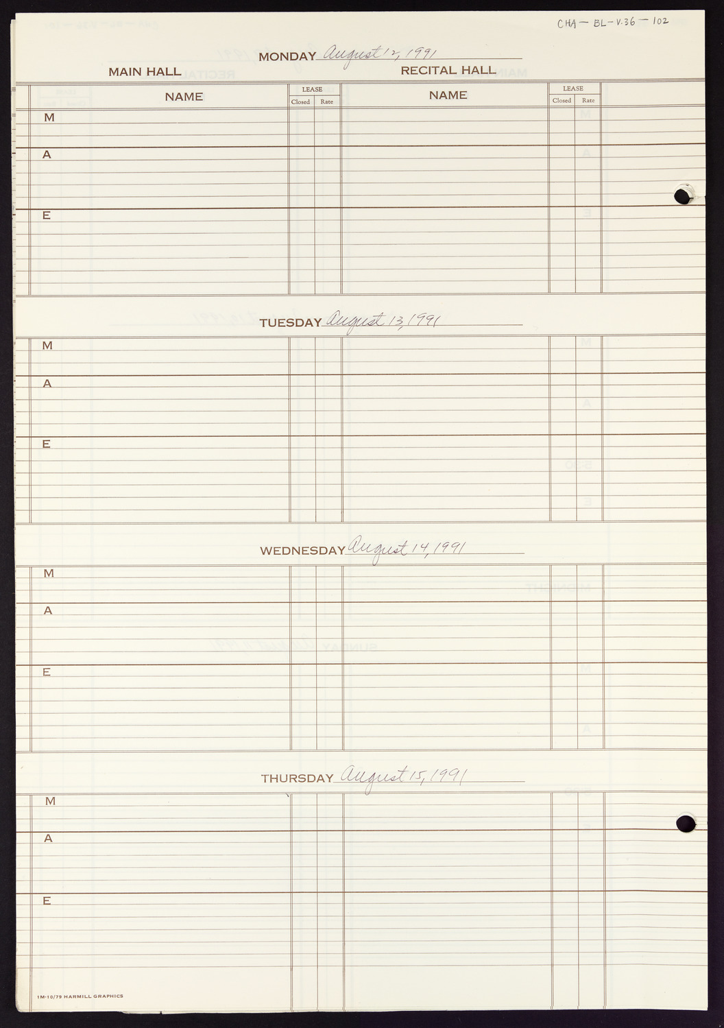 Carnegie Hall Booking Ledger, volume 36, page 102