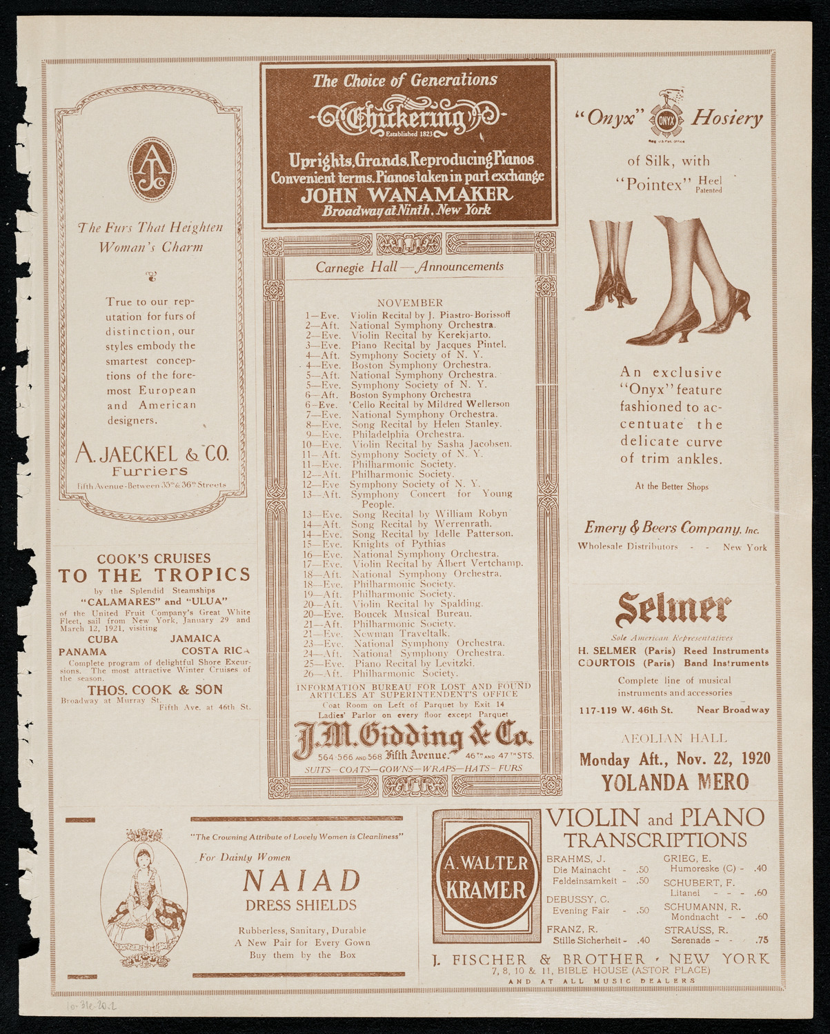 National Symphony Orchestra, October 31, 1920, program page 3