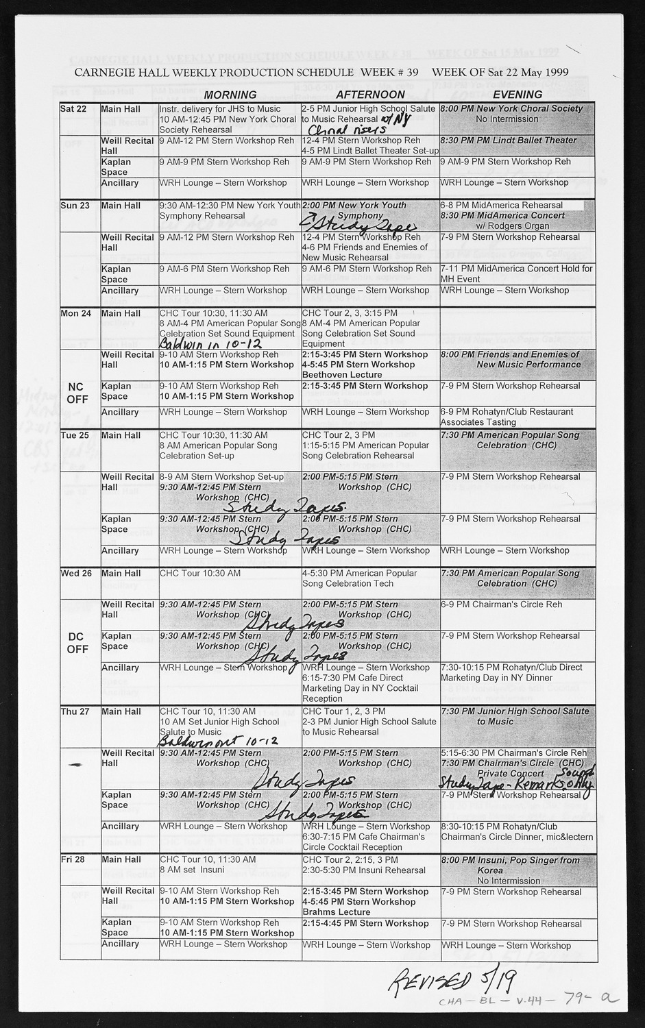 Carnegie Hall Booking Ledger, volume 44, page 79a