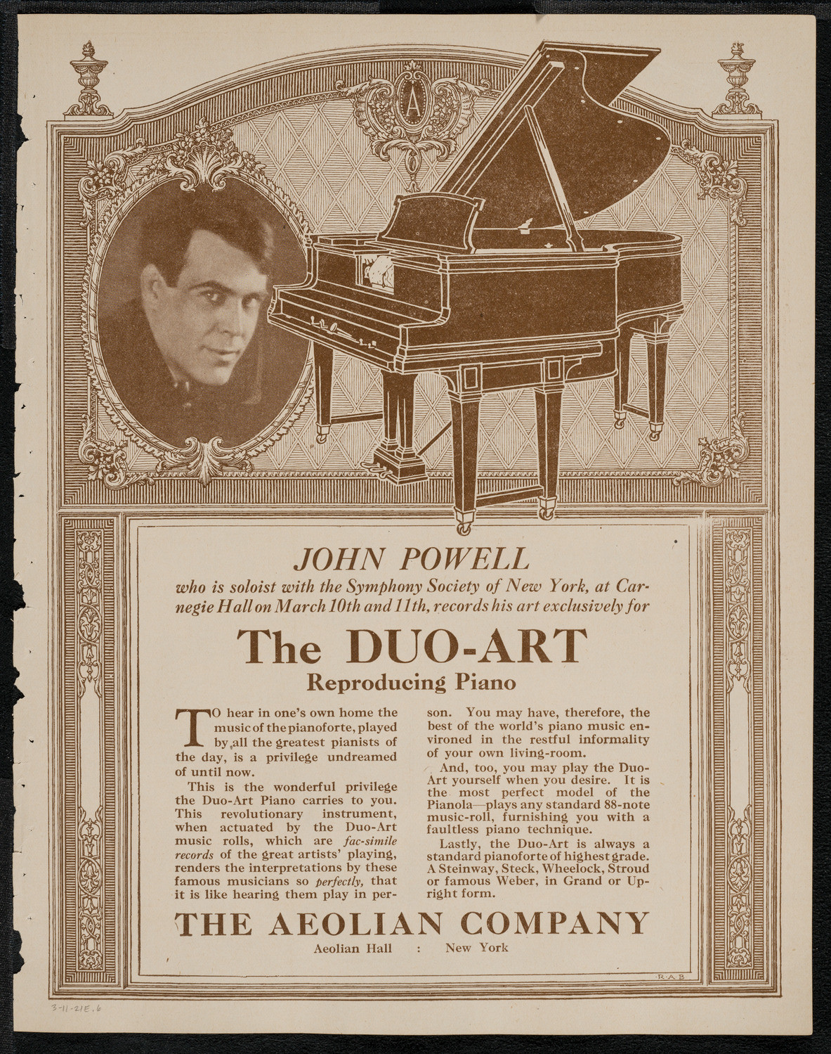 New York Symphony Orchestra, March 11, 1921, program page 11