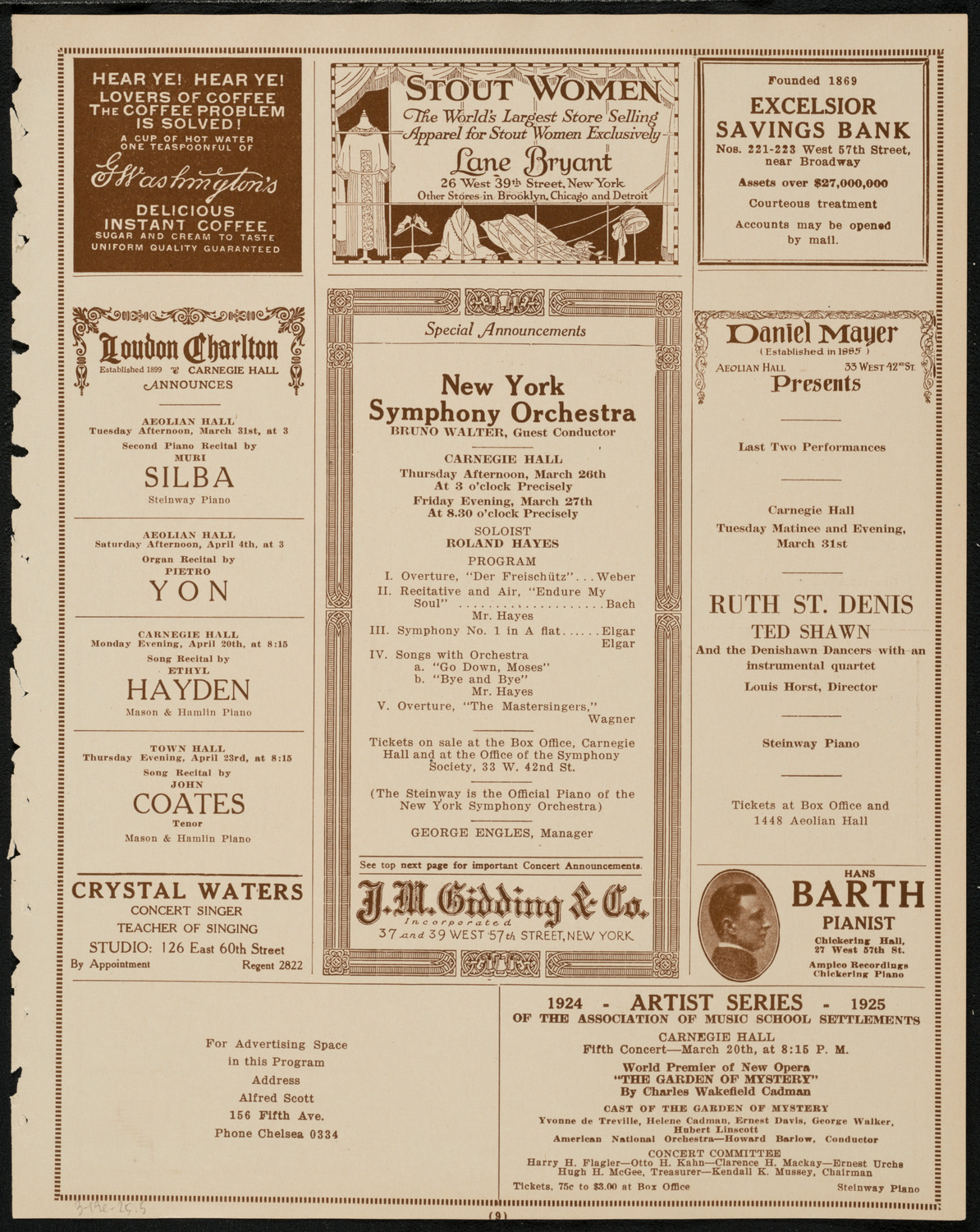 New York Philharmonic, March 19, 1925, program page 9