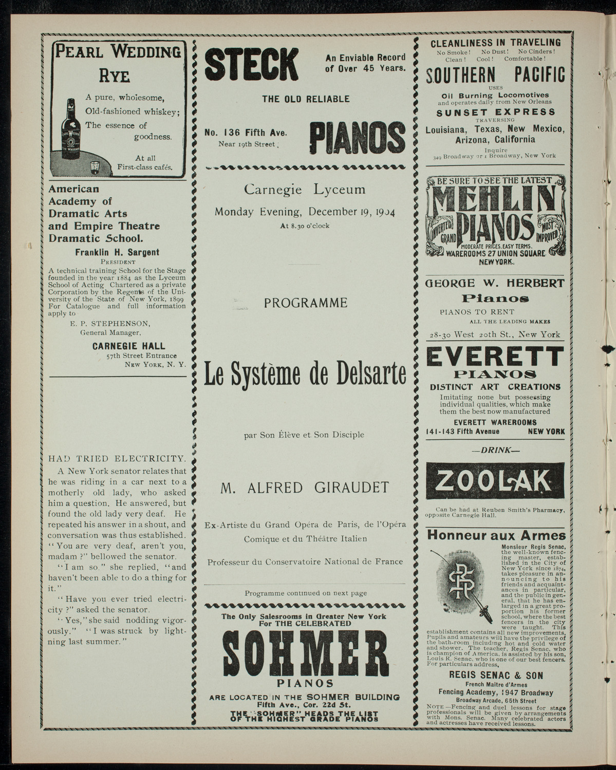 Lecture by Alfred Giraudet, December 19, 1904, program page 2