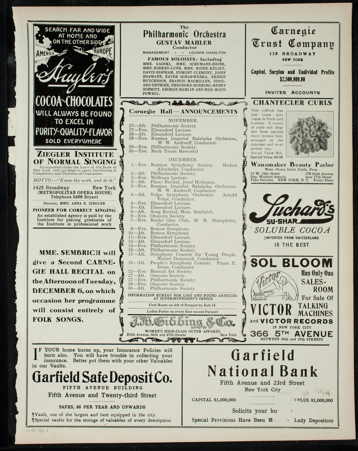 Benefit: St. Mark's Hospital, November 26, 1910, program page 3