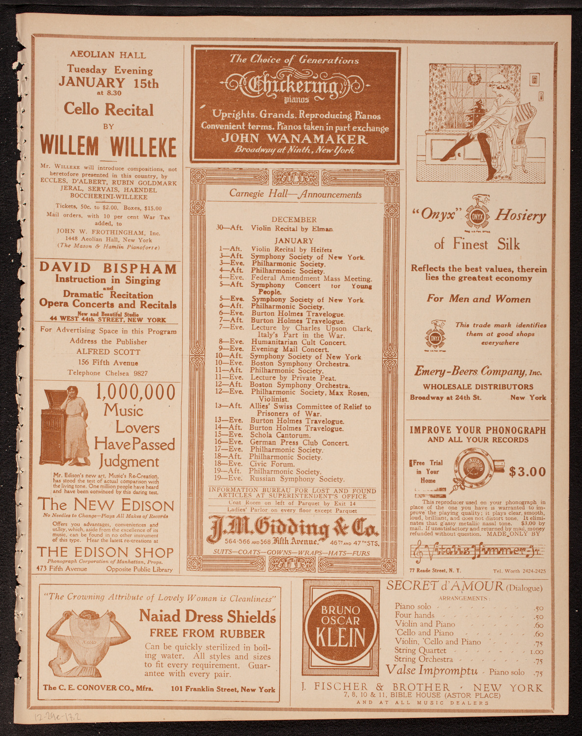 Leo, Jan and Mischel Cherniavsky, December 29, 1917, program page 3