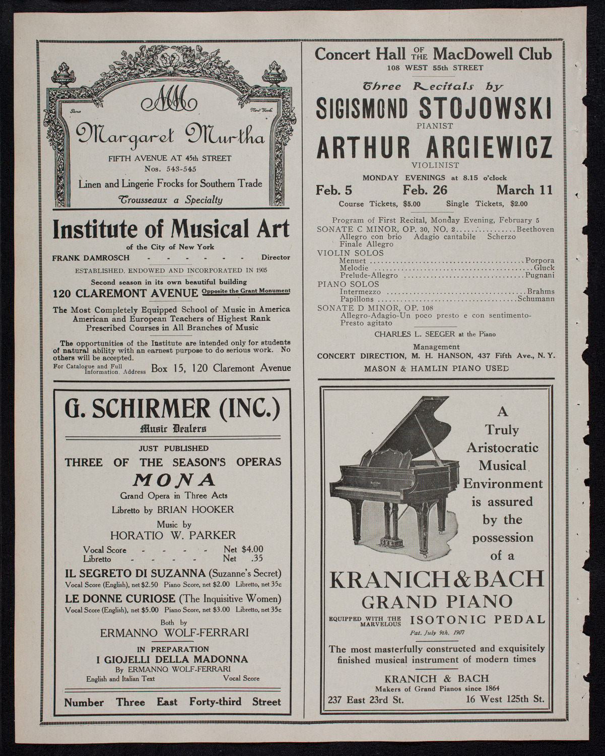 Josef Hofmann, Piano, January 27, 1912, program page 6