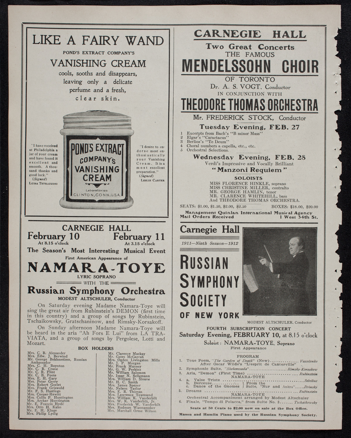 New York Philharmonic, February 9, 1912, program page 8