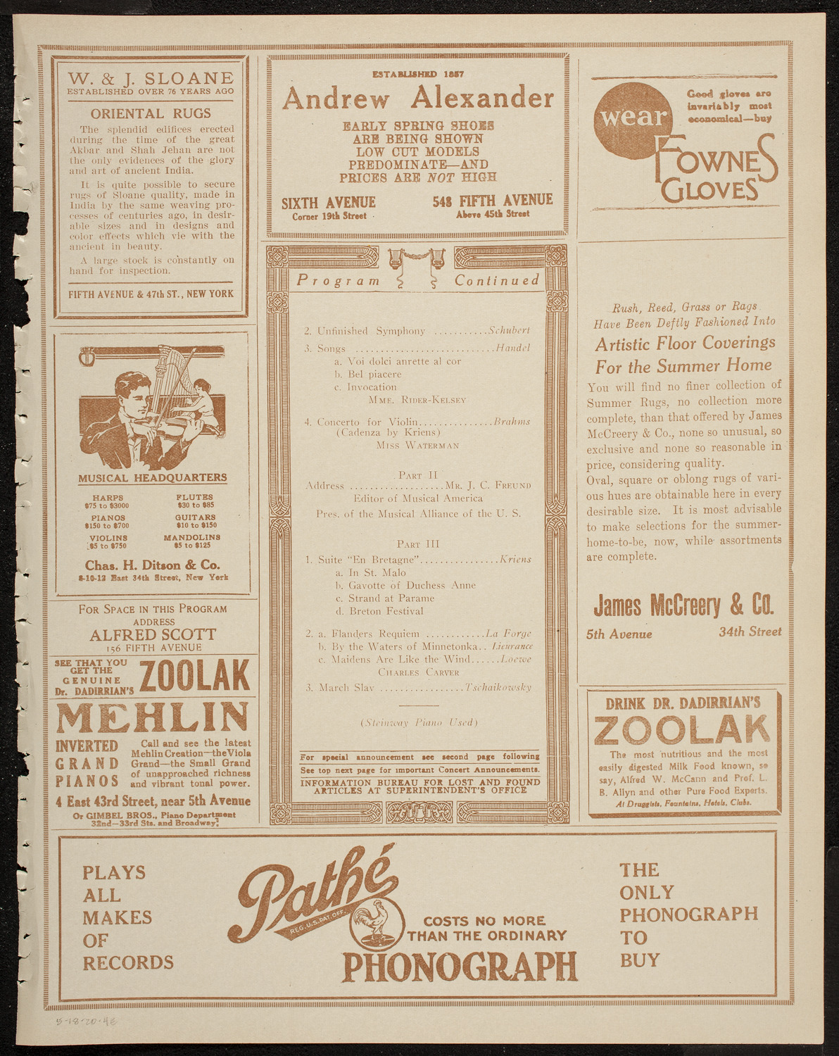 Kriens Symphony Club, May 18, 1920, program page 7