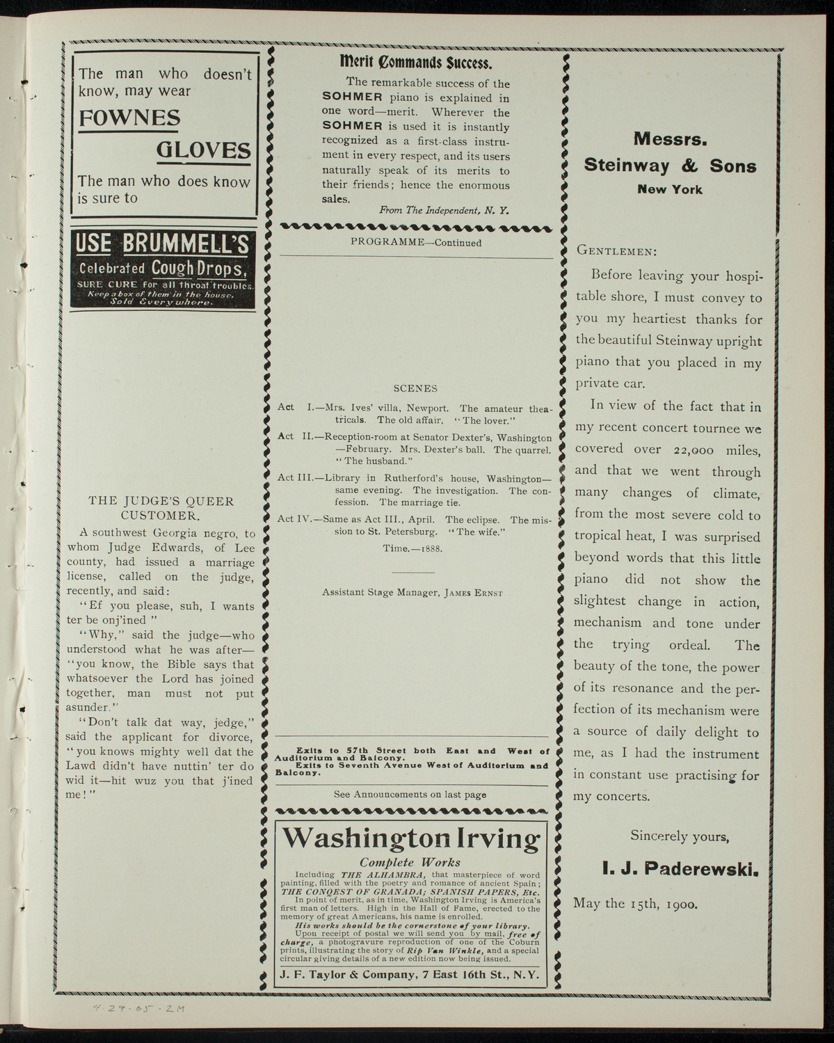 American Academy of Dramatic Arts, April 29, 1905, program page 3