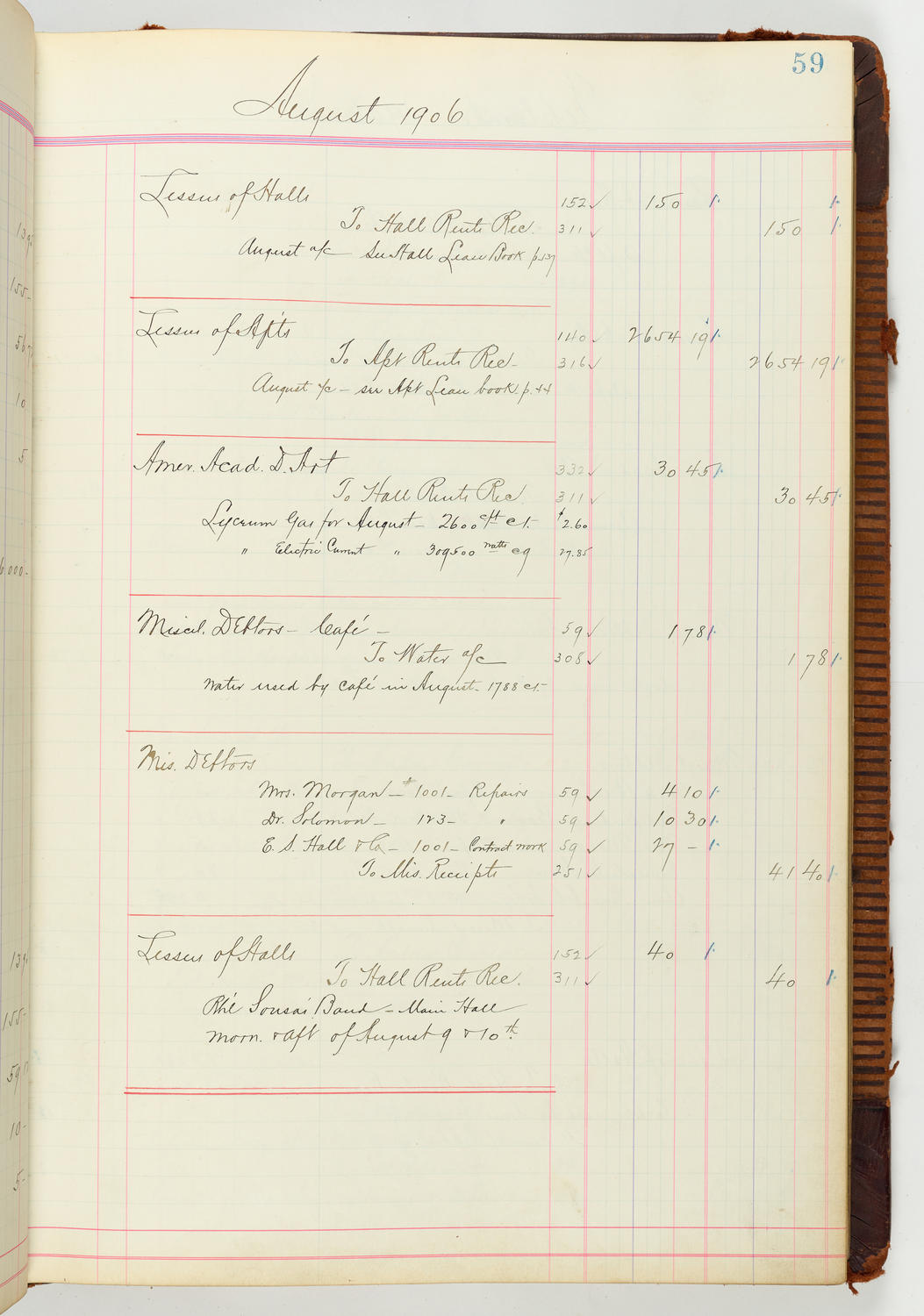 Music Hall Accounting Ledger Journal, volume 7, page 59
