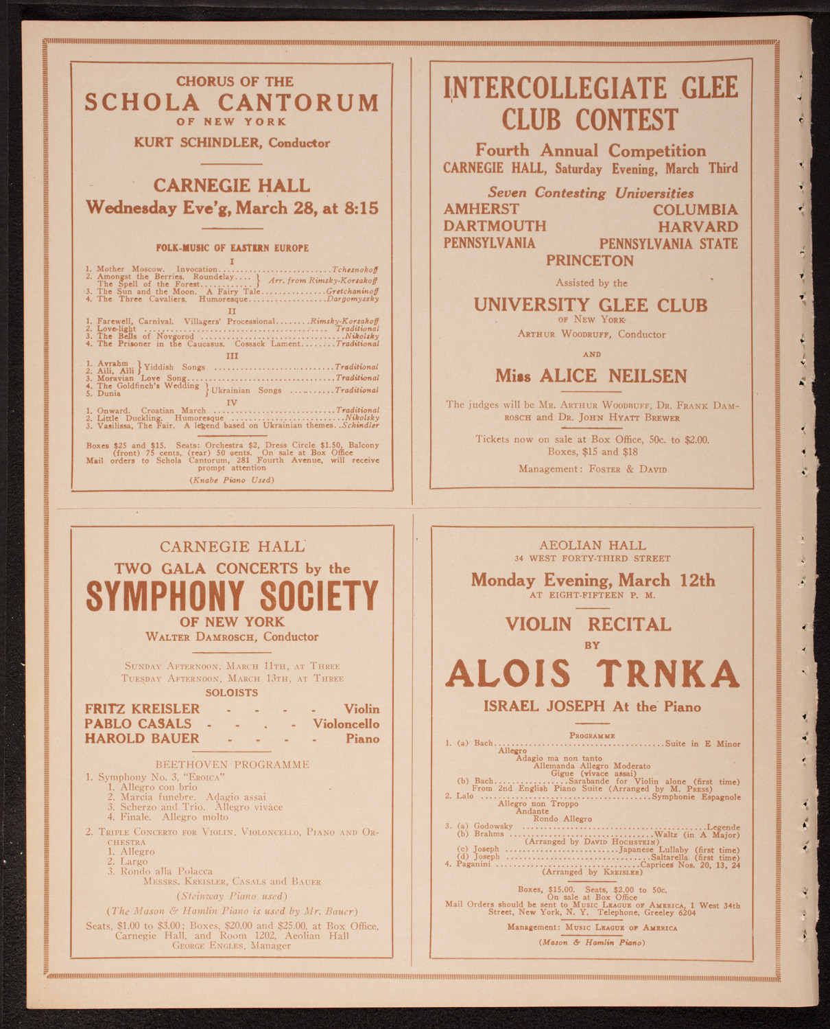 Eugène Ysaÿe, Violin, March 3, 1917, program page 8