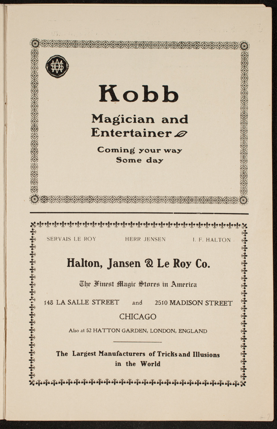 Society of American Magicians, January 14, 1911, program page 5