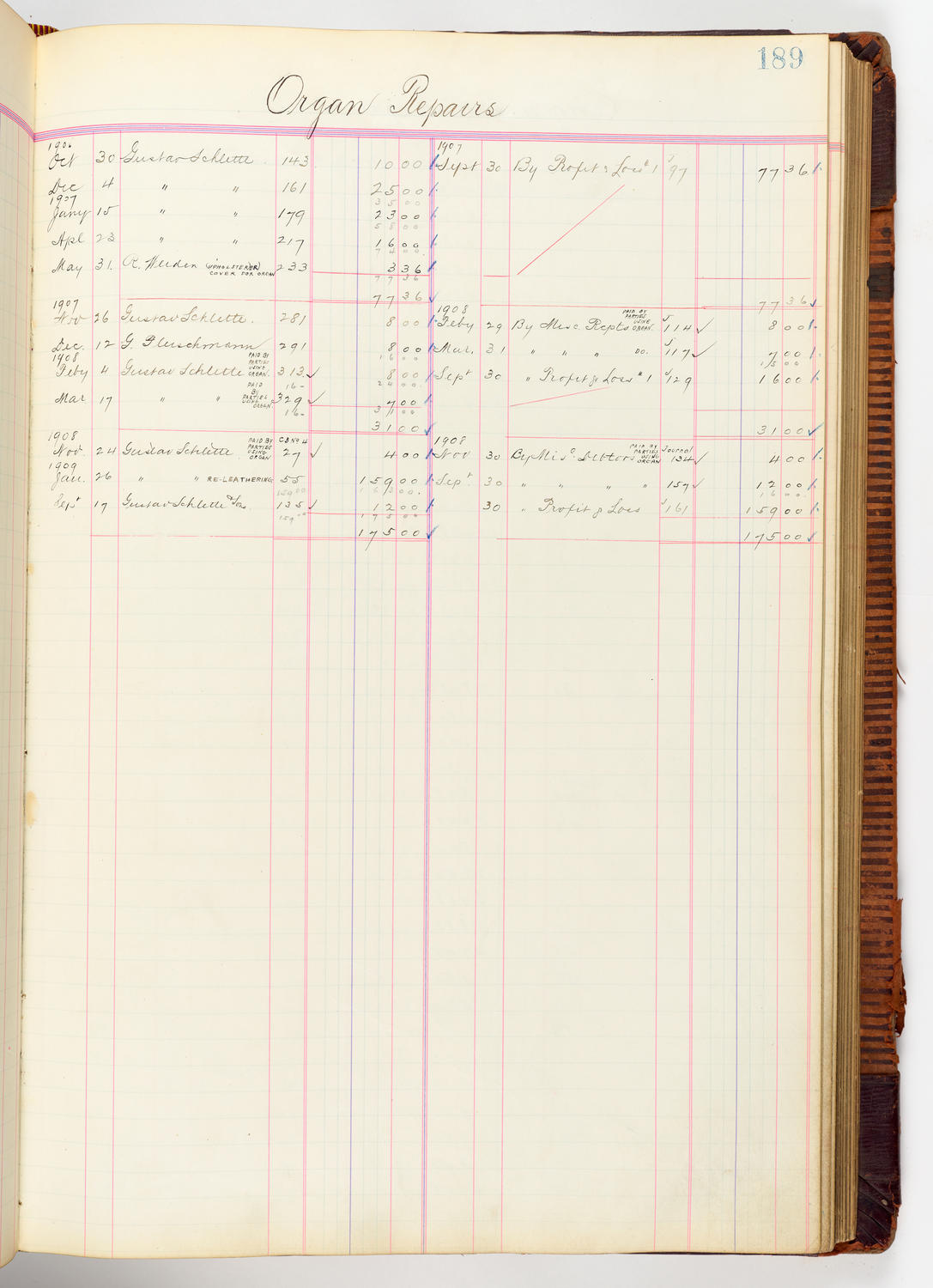 Music Hall Accounting Ledger, volume 3, page 189