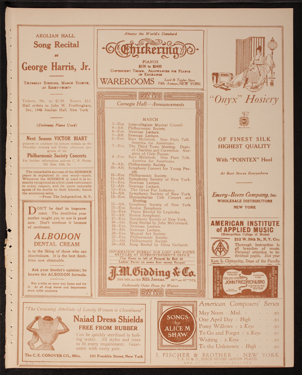 Eugène Ysaÿe, Violin, March 3, 1917, program page 3