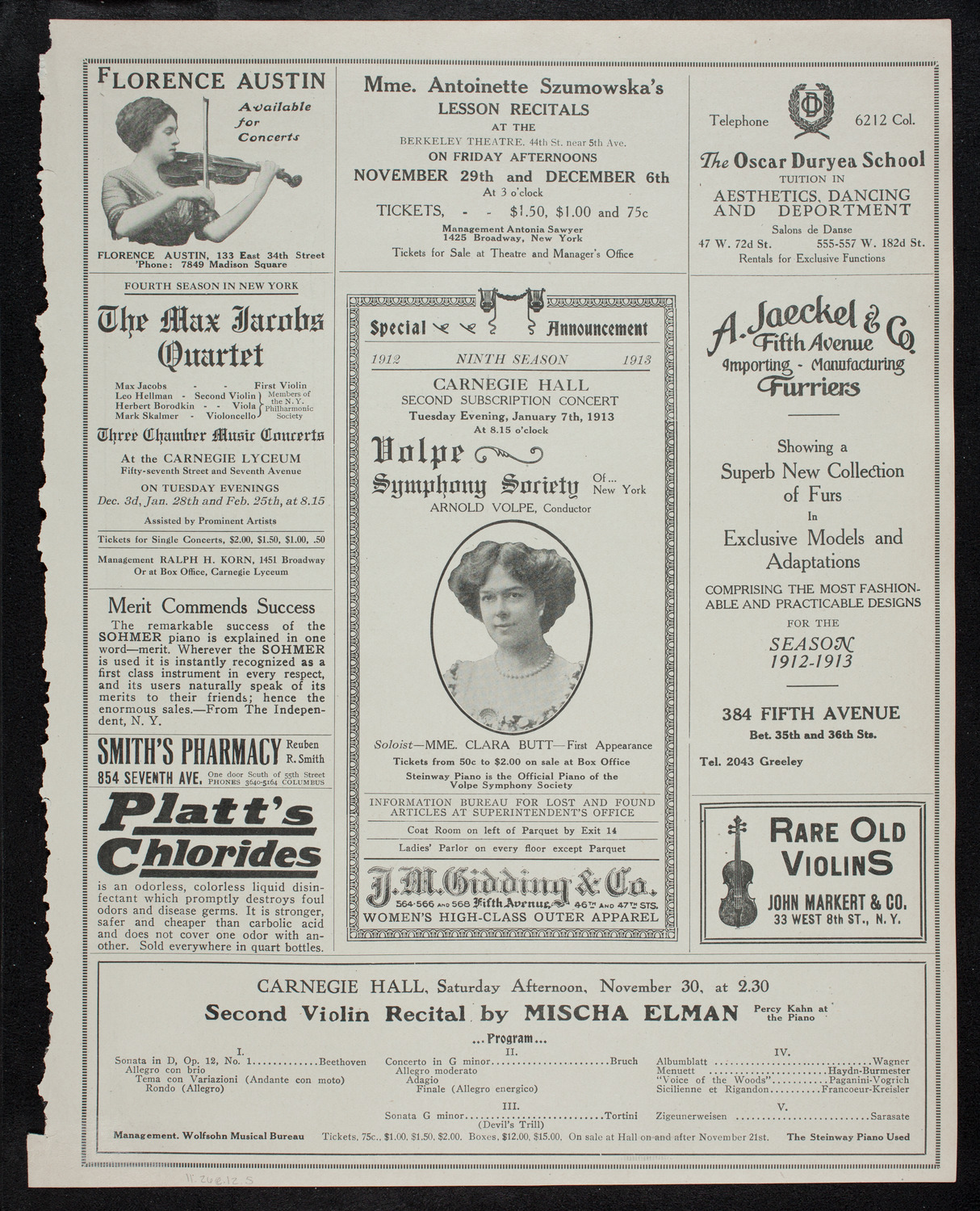 Volpe Symphony Society of New York, November 26, 1912, program page 9