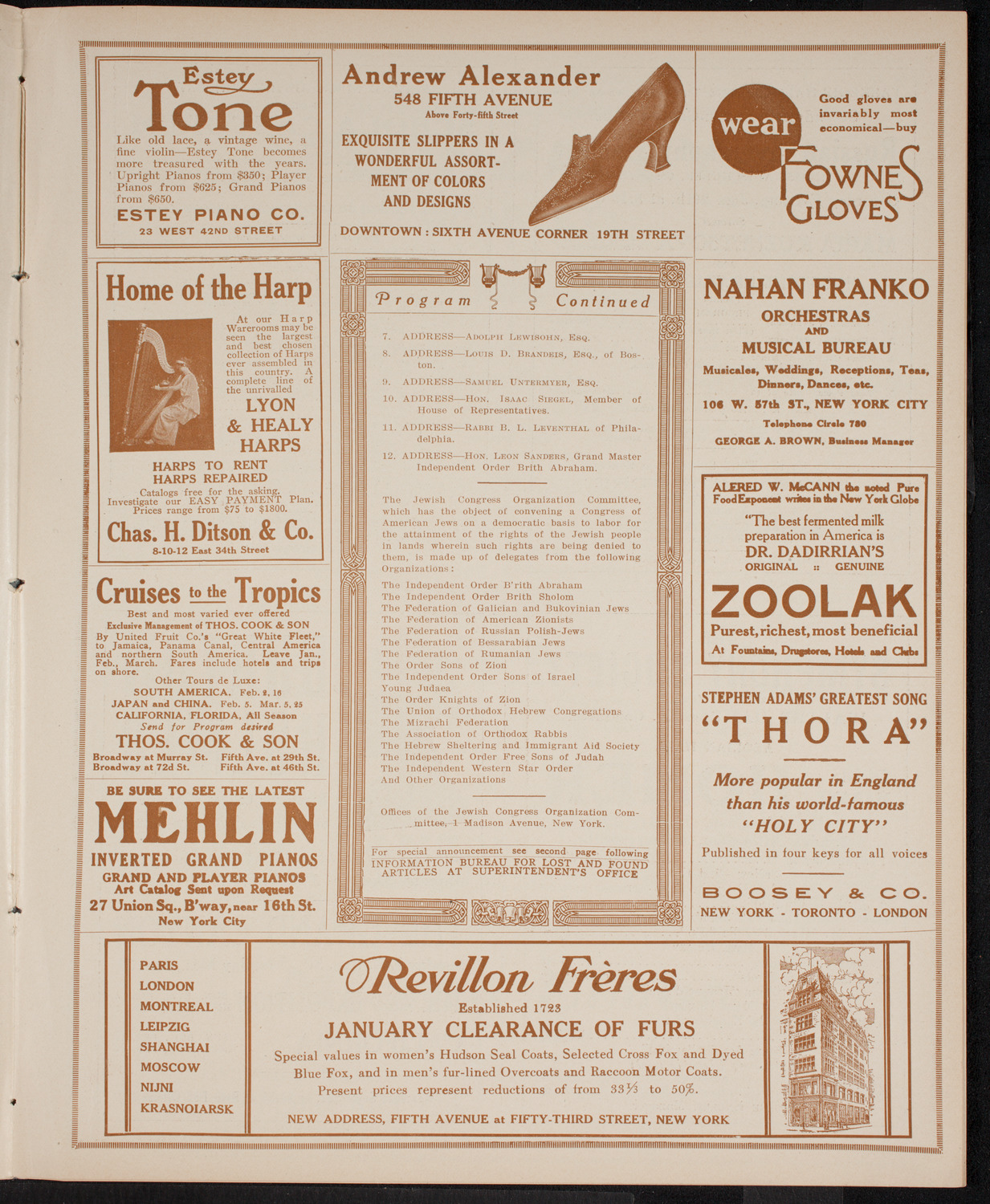 Mass Meeting and Demonstration for Jewish Congress to Demand the Rights of the Jewish People, January 24, 1916, program page 7