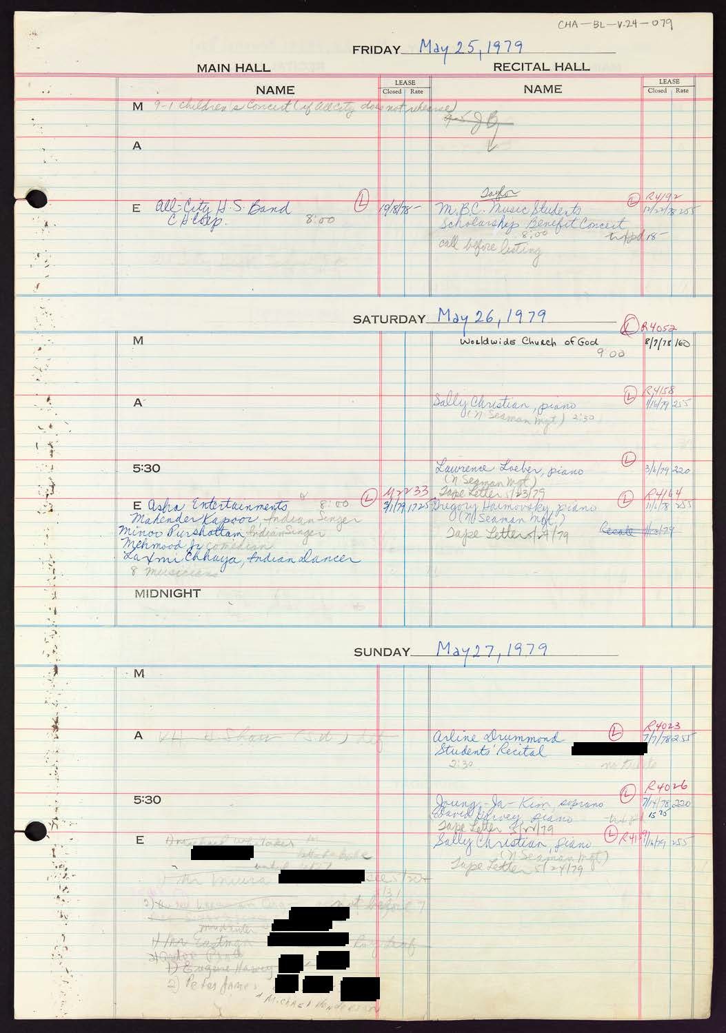 Carnegie Hall Booking Ledger, volume 24, page 79