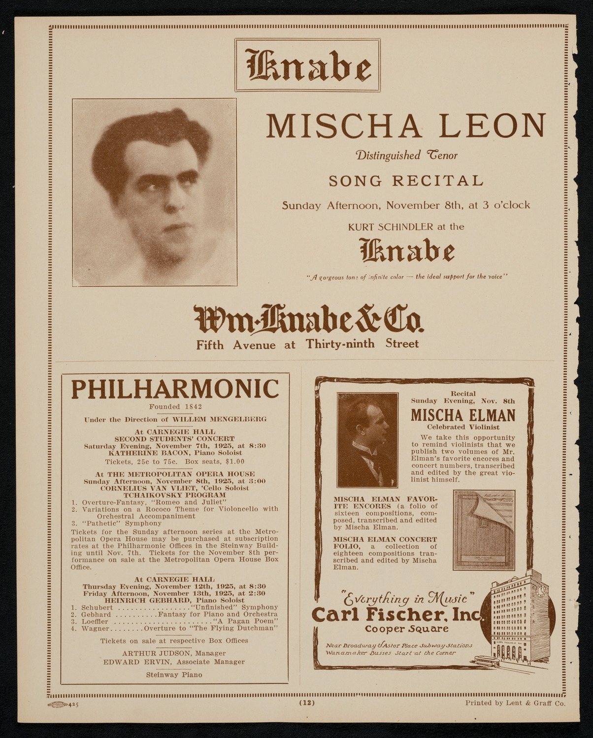 New York Philharmonic, November 6, 1925, program page 12