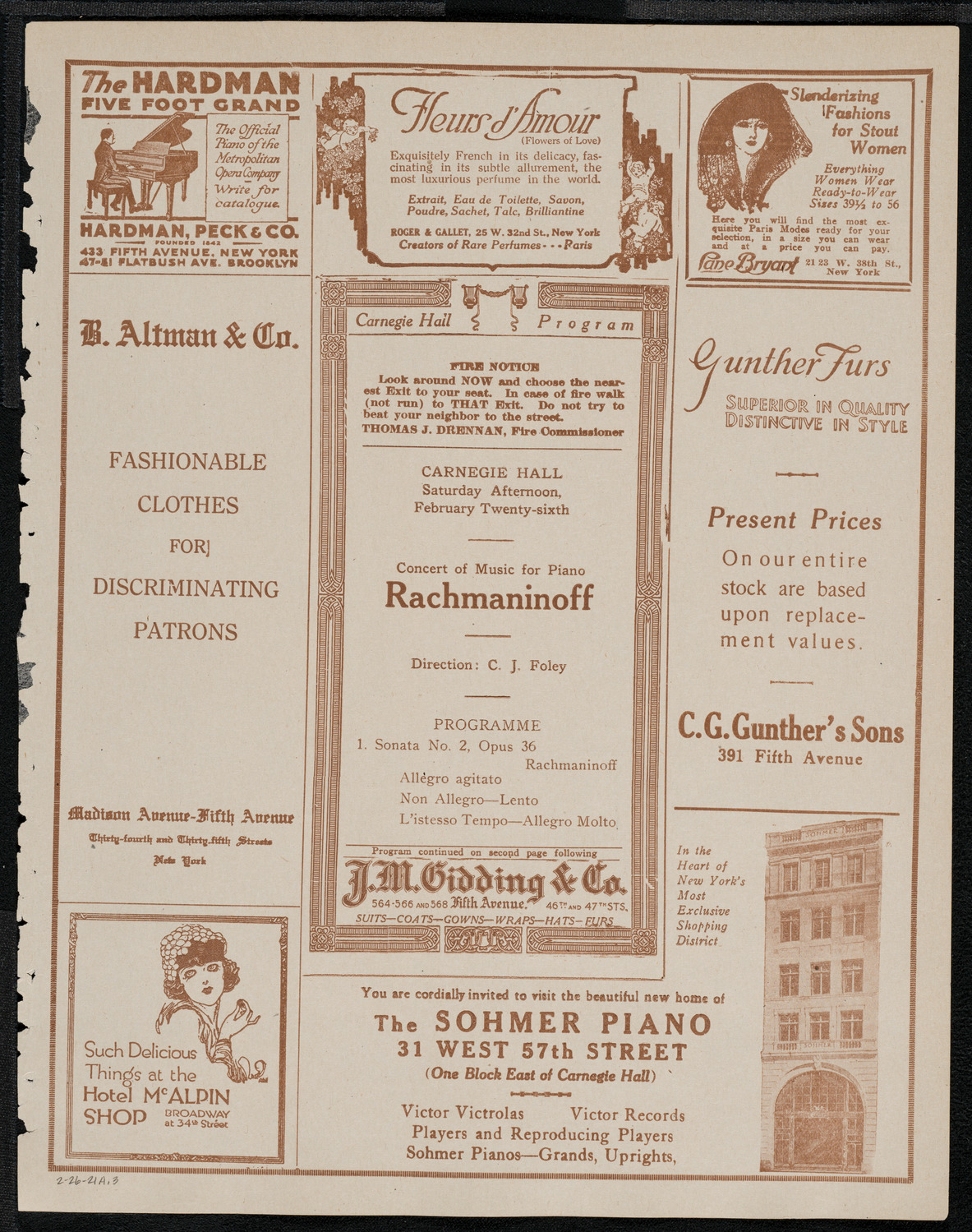 Sergei Rachmaninoff, Piano, February 26, 1921, program page 5