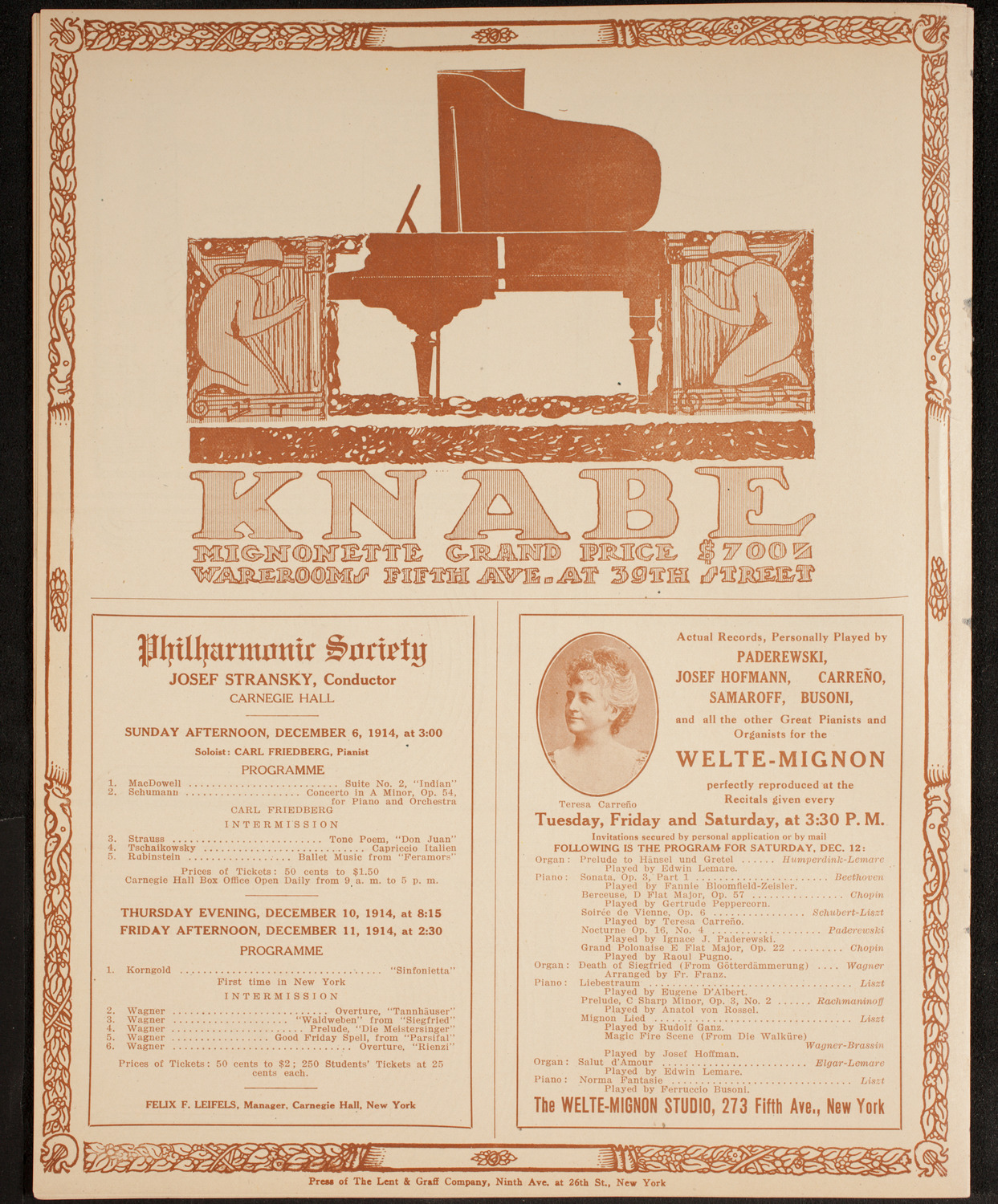 Frances Alda, Soprano, December 1, 1914, program page 12