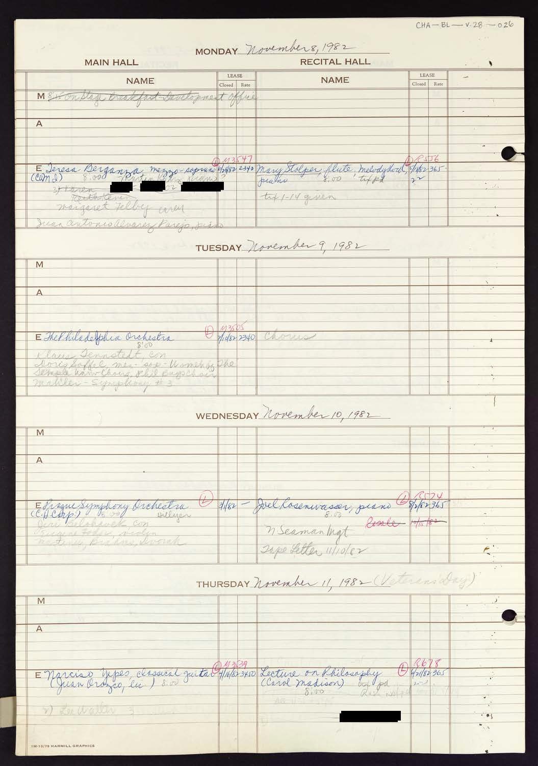 Carnegie Hall Booking Ledger, volume 28, page 26