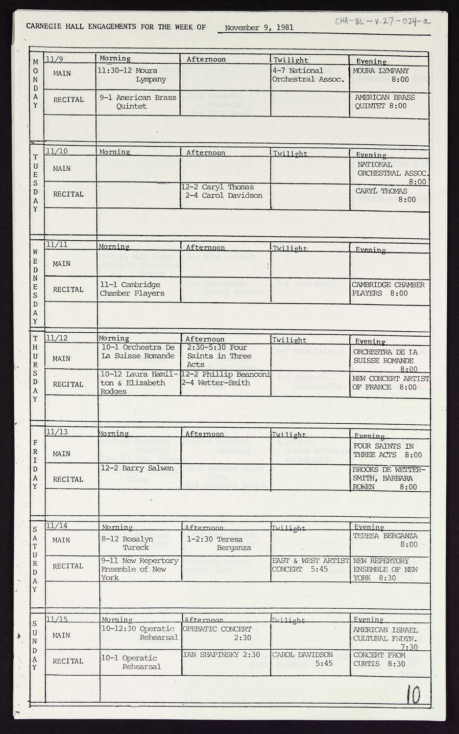 Carnegie Hall Booking Ledger, volume 27, page 24a