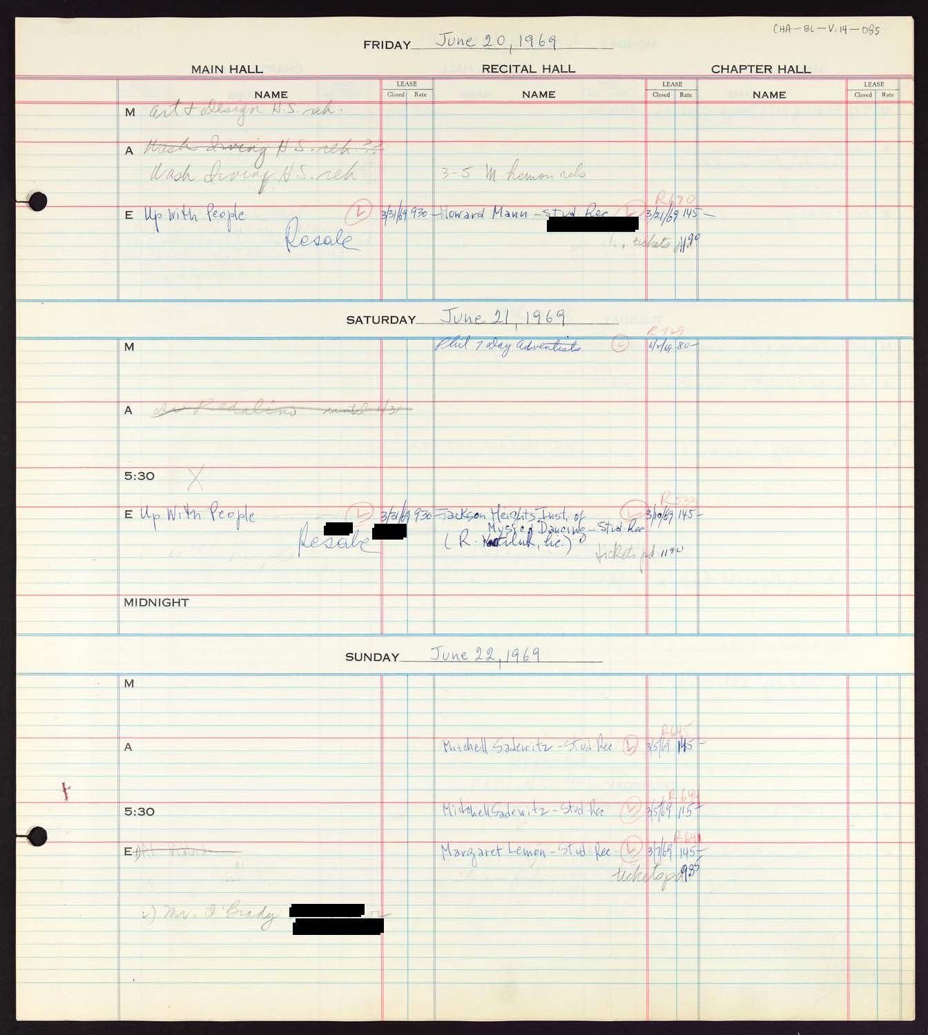 Carnegie Hall Booking Ledger, volume 14, page 85