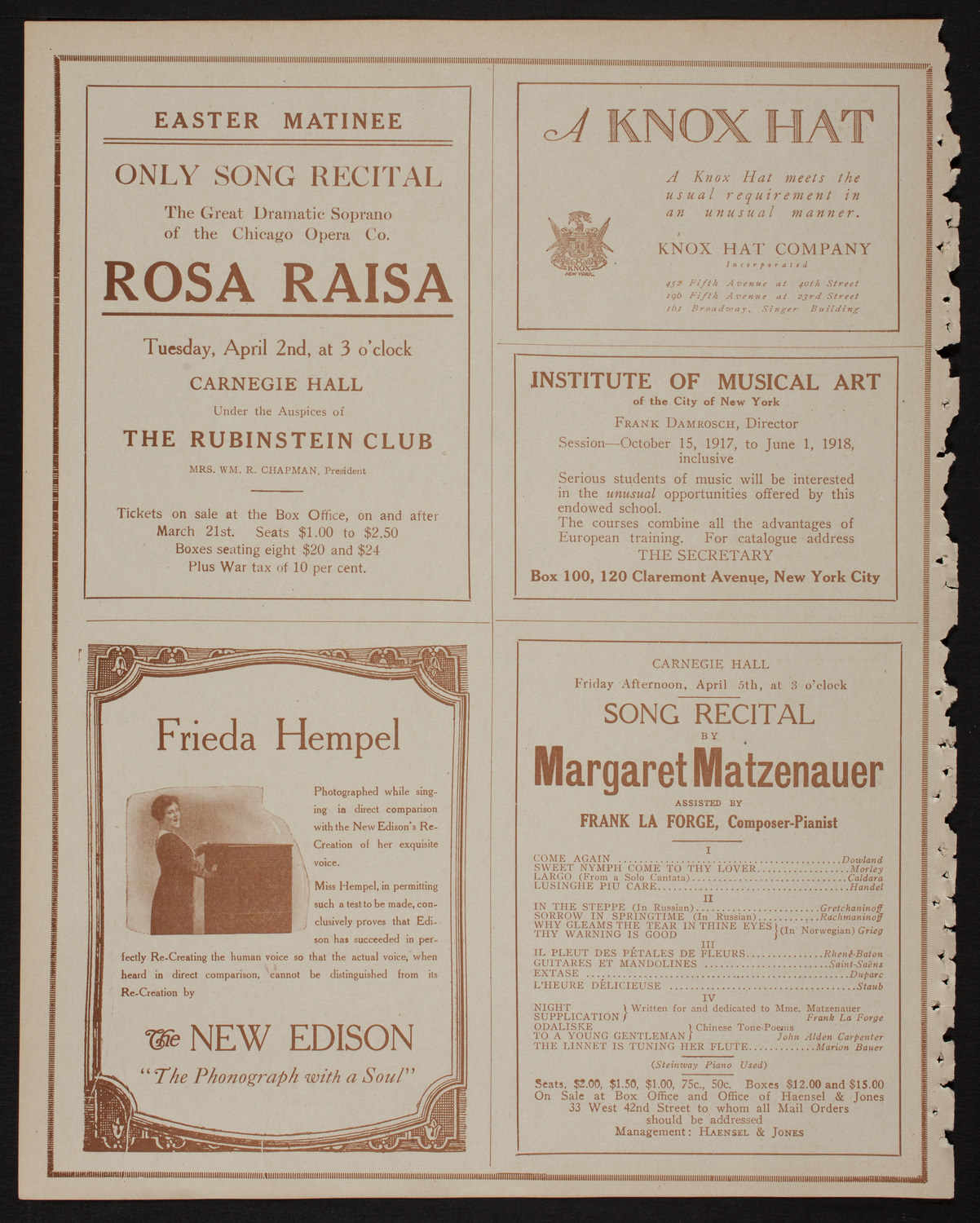 John McCormack, Tenor, March 31, 1918, program page 2