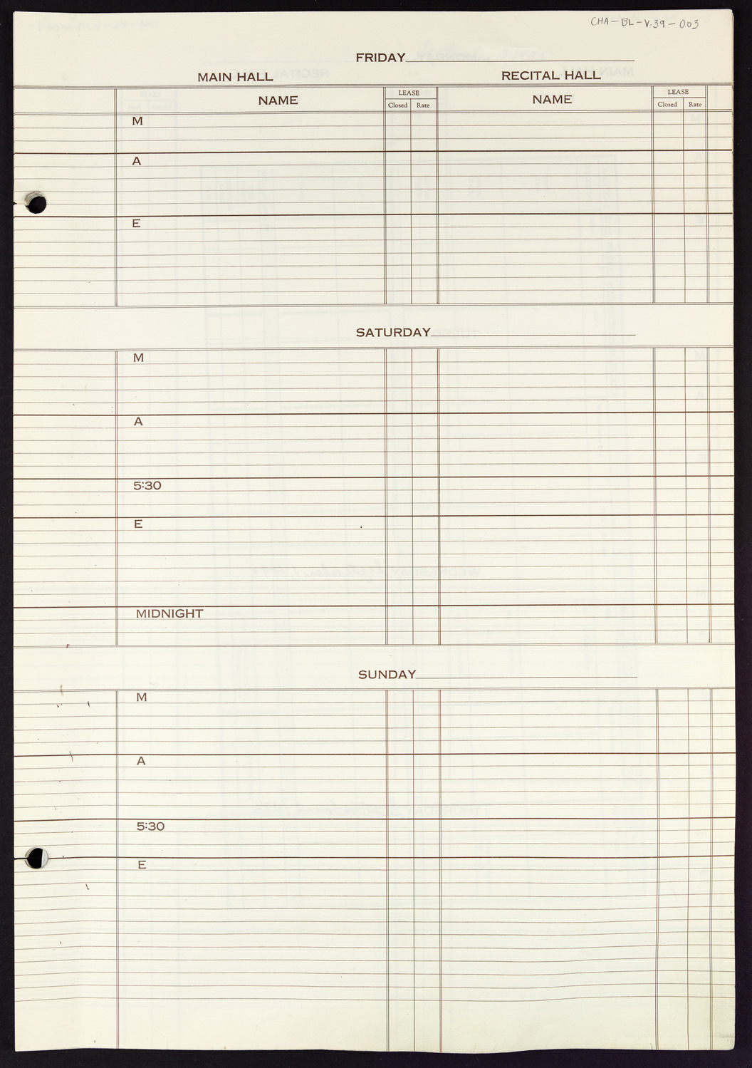 Carnegie Hall Booking Ledger, volume 39, page 3