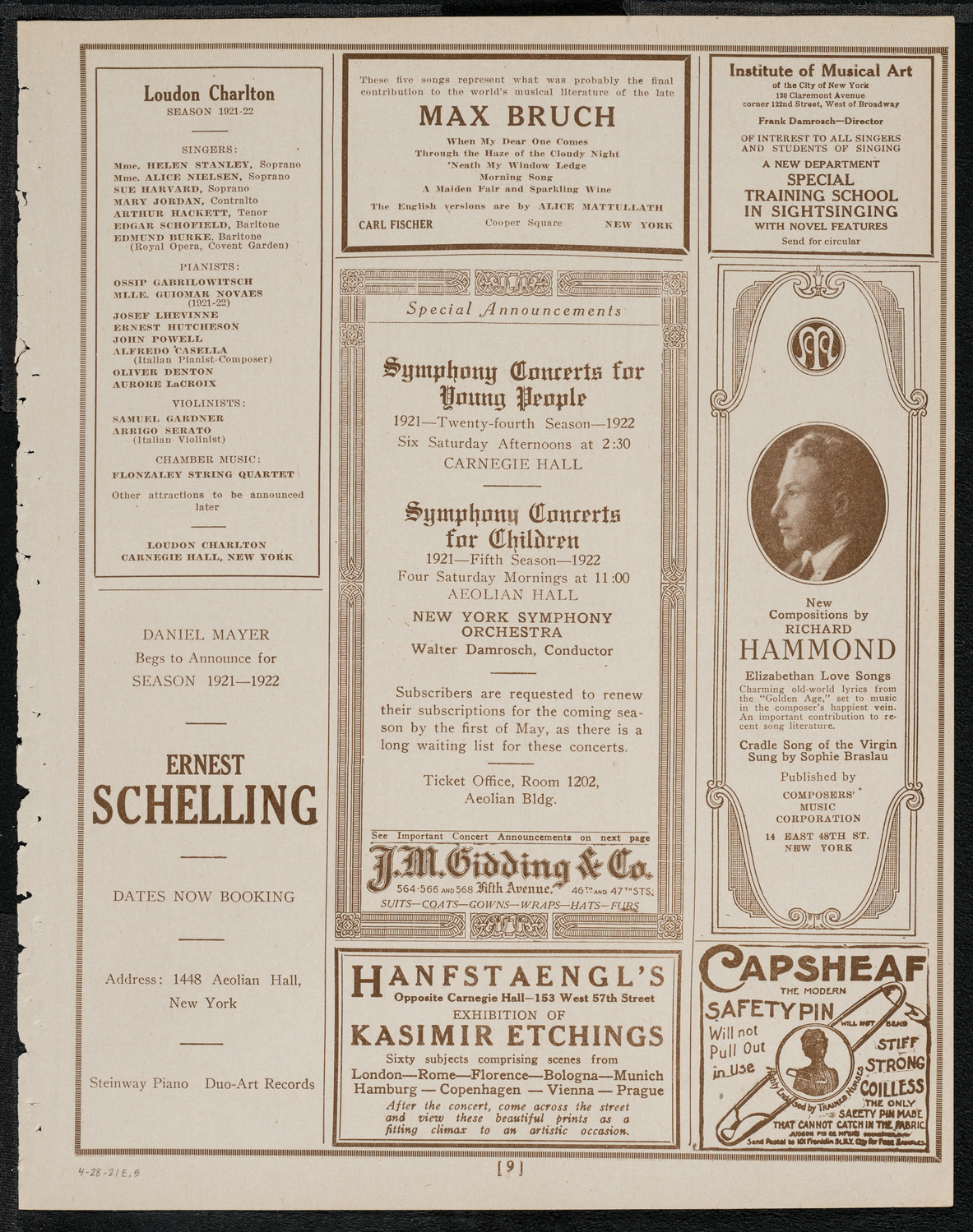 Benefit: St. Andrews One Cent Coffee Stands Society, April 28, 1921, program page 9