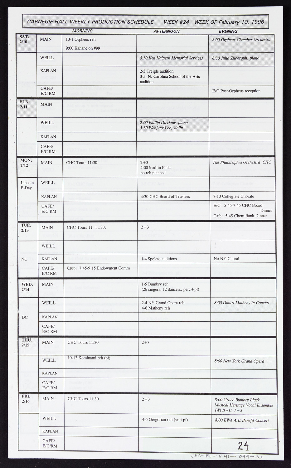 Carnegie Hall Booking Ledger, volume 41, page 49a