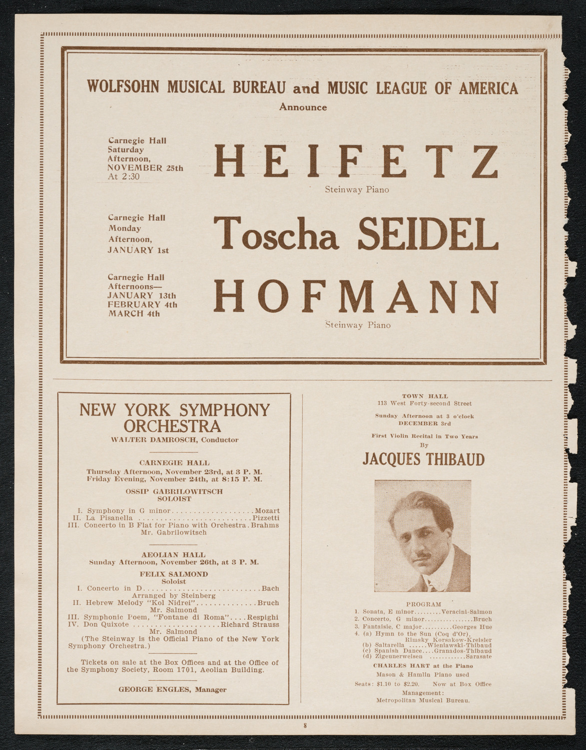 Ignacy Jan Paderewski, Piano, November 22, 1922, program page 8