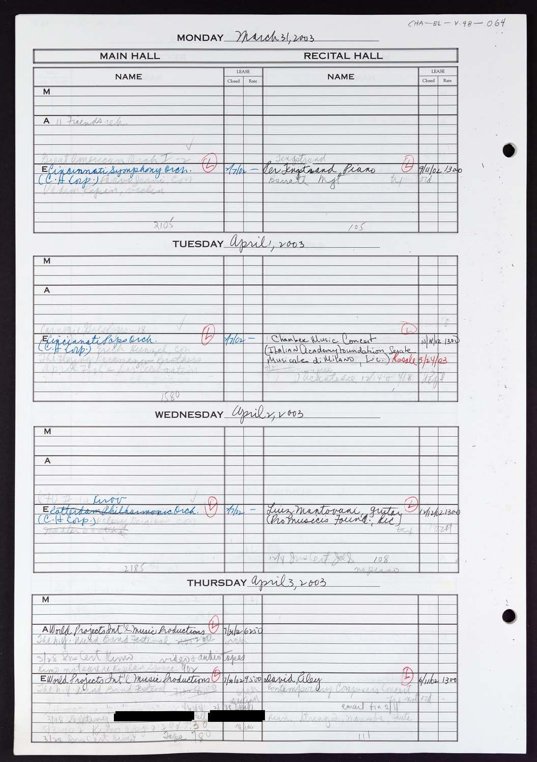 Carnegie Hall Booking Ledger, volume 48, page 64