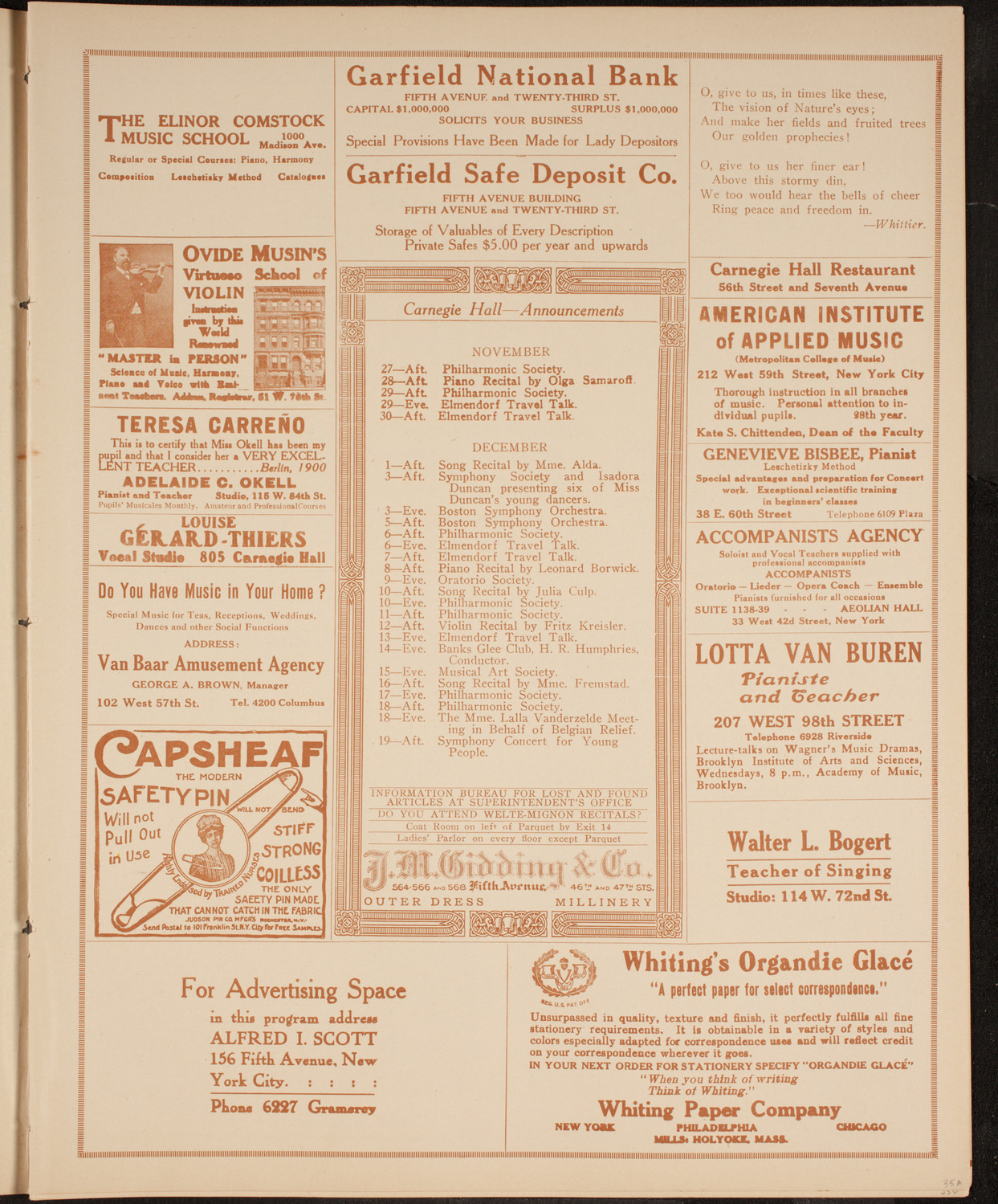 Arrigo Serato, Violin, November 25, 1914, program page 3