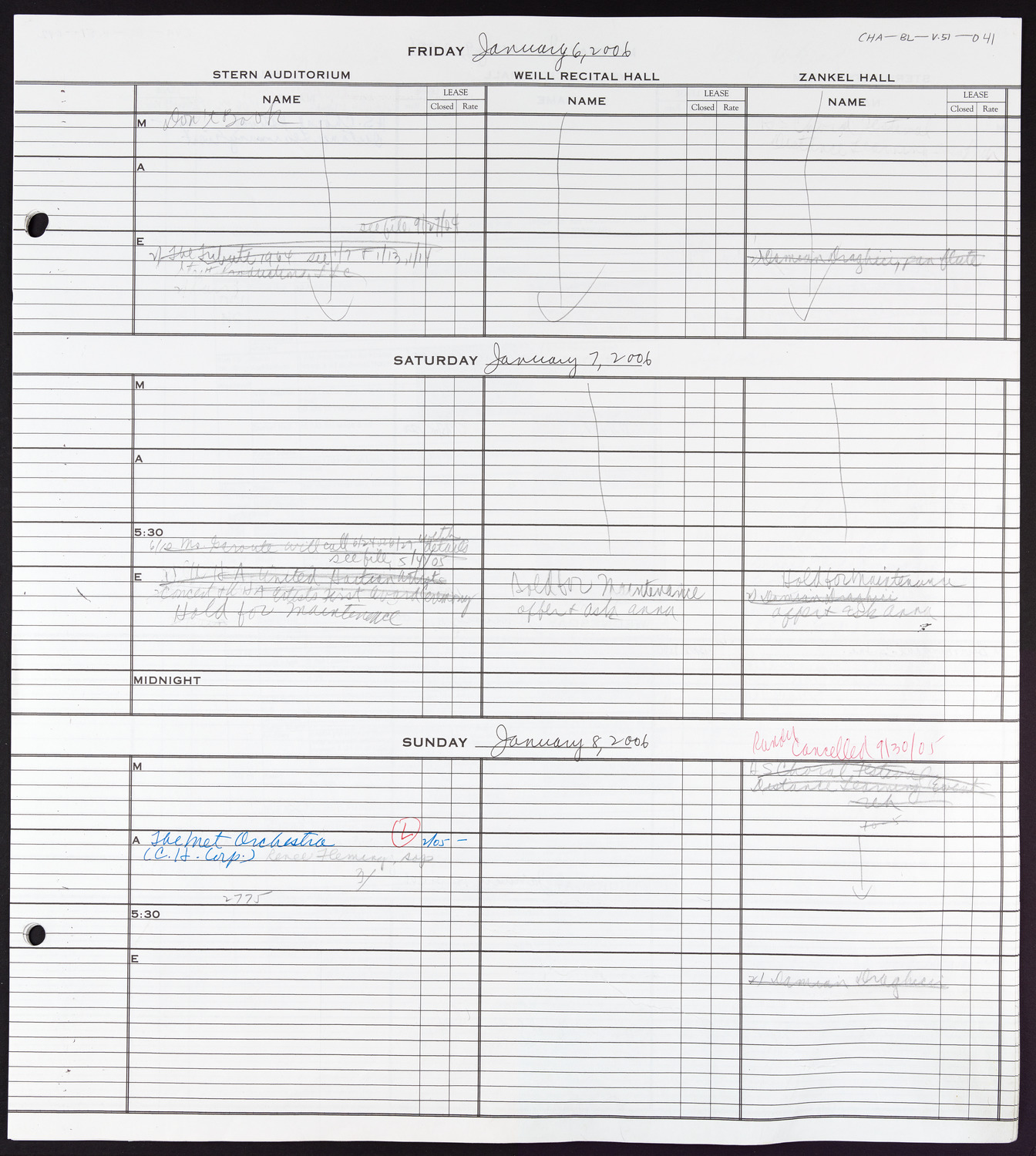 Carnegie Hall Booking Ledger, volume 51, page 41